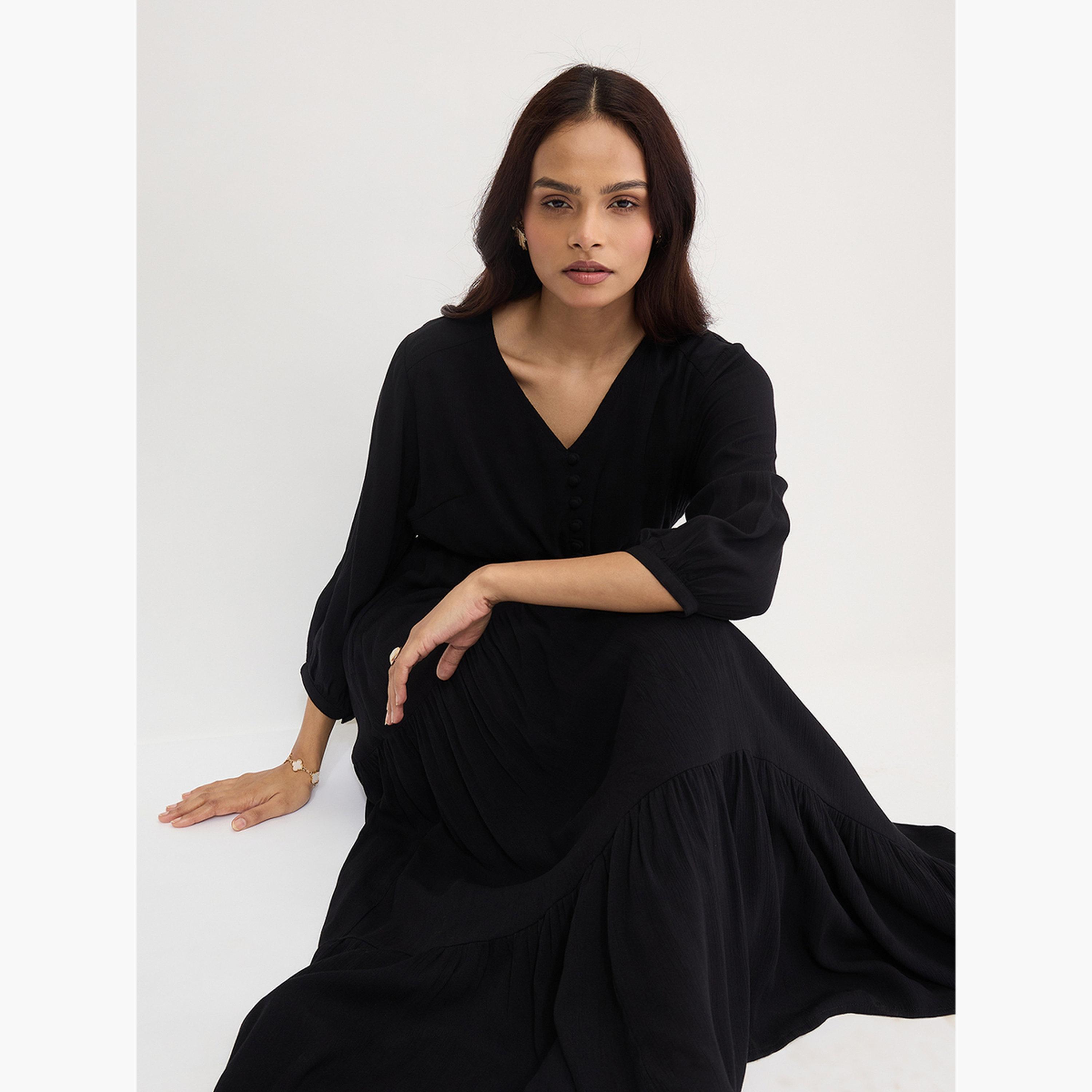 فيميلا - فستان ماكسي أسود متعدد الطبقات-women-clothing-dresses-image-4
