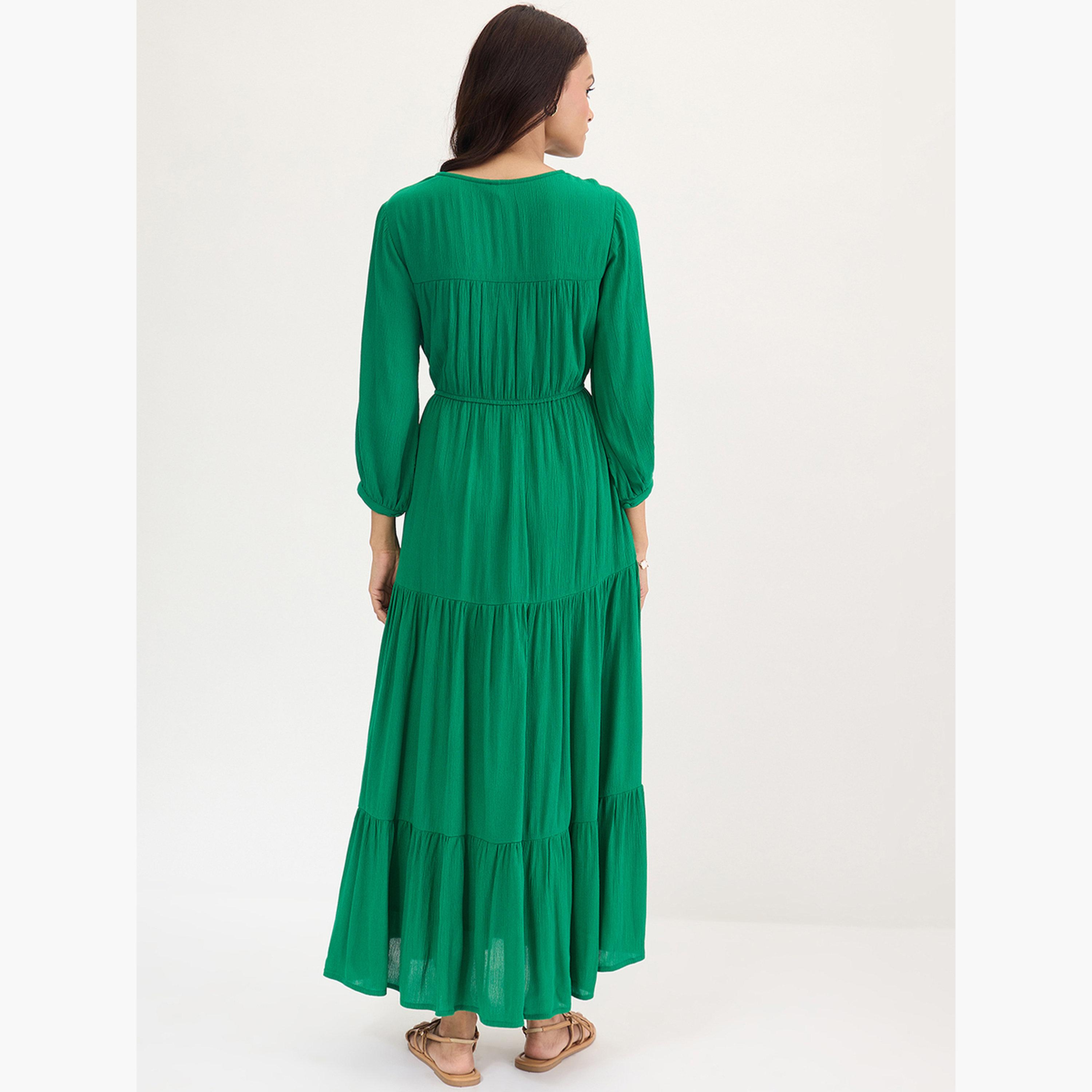 فيميلا - فستان ماكسي أخضر متدرج مجعد-women-clothing-dresses-image-2