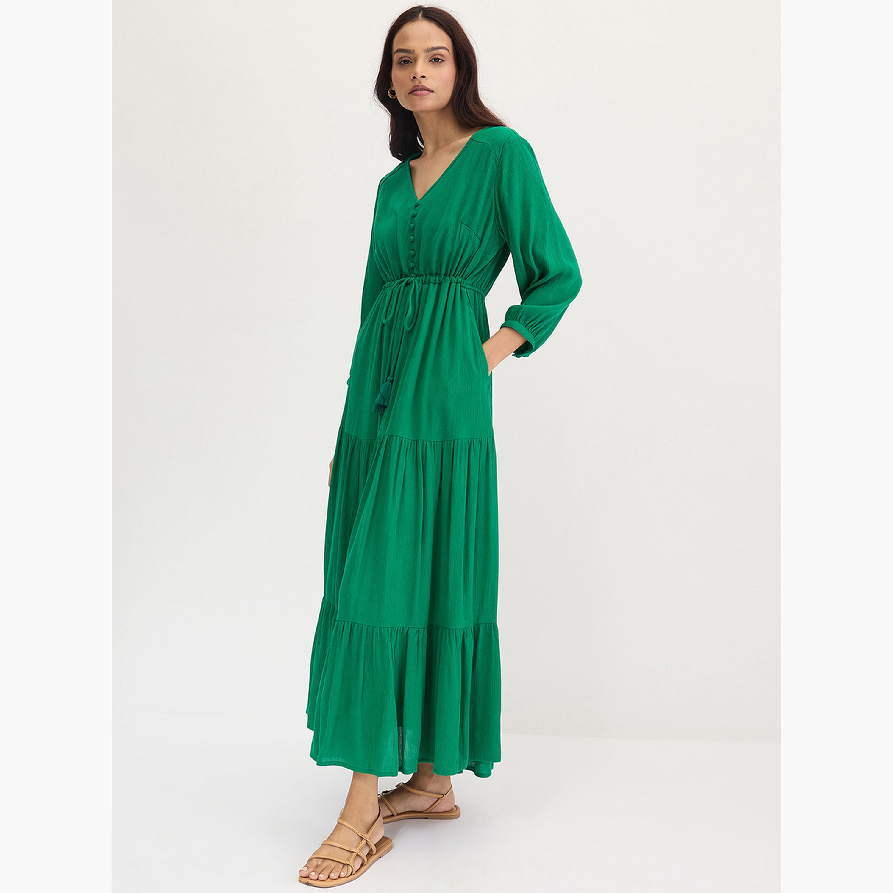 فيميلا - فستان ماكسي أخضر متدرج مجعد-women-clothing-dresses-image-3