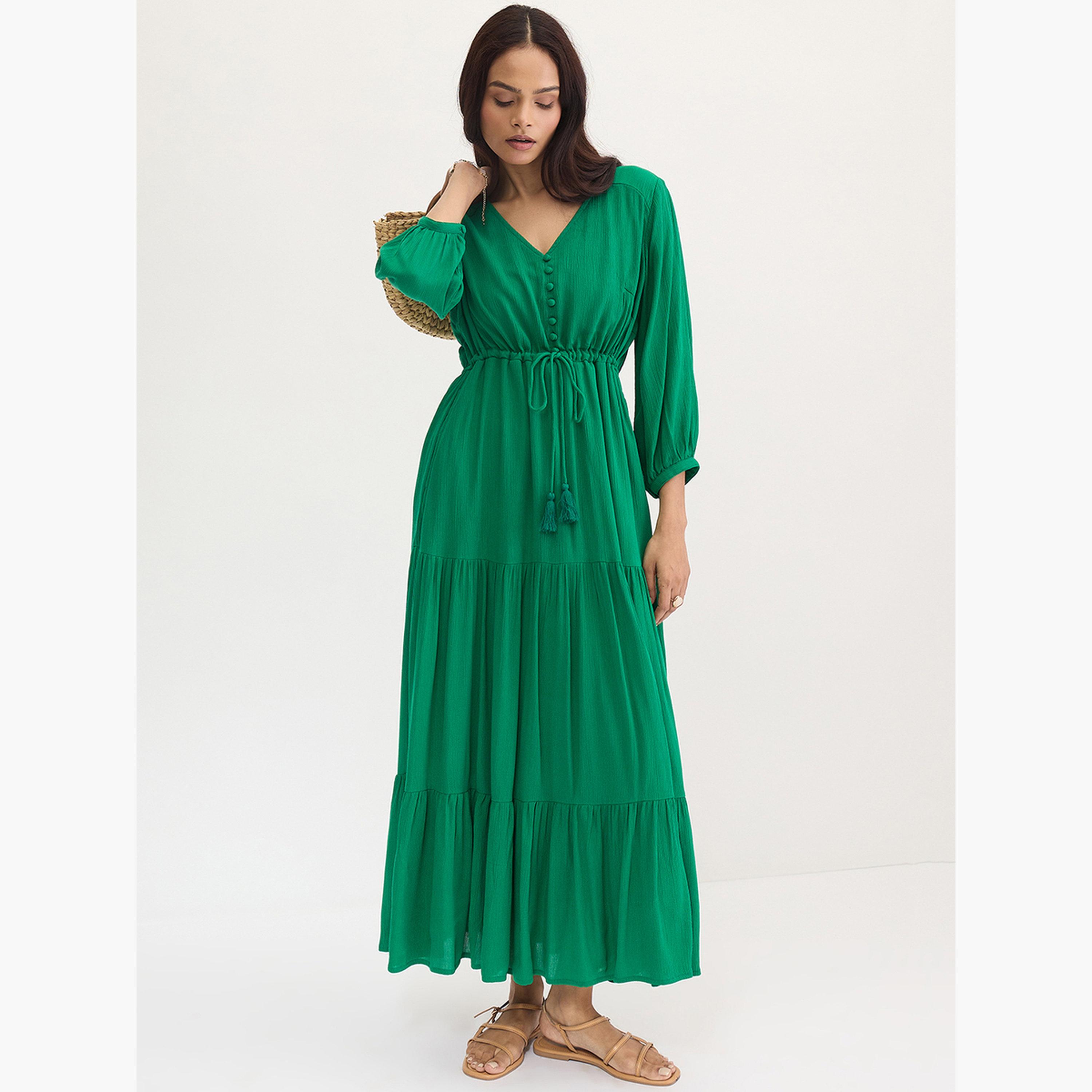 فيميلا - فستان ماكسي أخضر متدرج مجعد-women-clothing-dresses-image-6