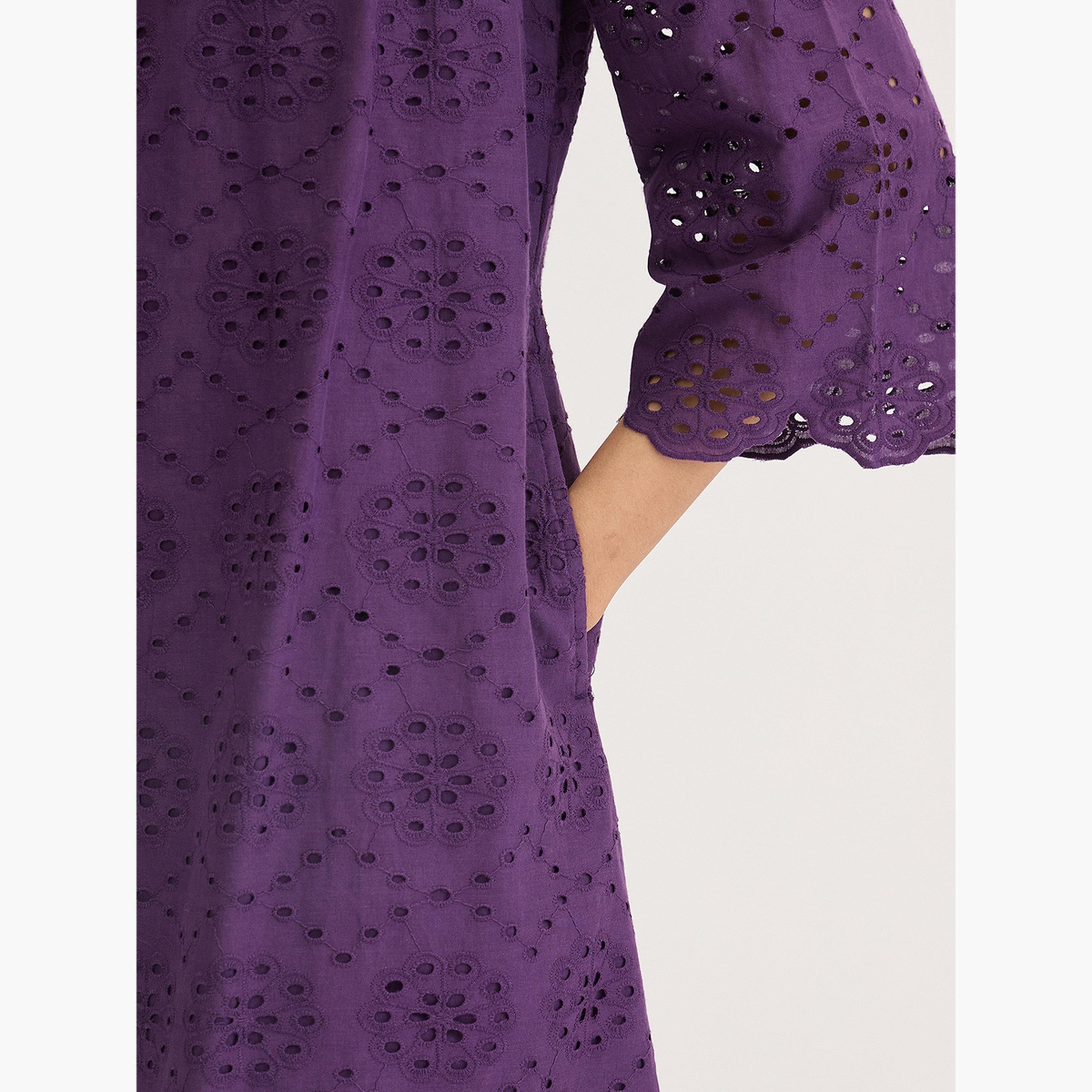 فيميلا - فستان شيفلي قطني بنفسجي بطول الركبة-women-clothing-dresses-image-5