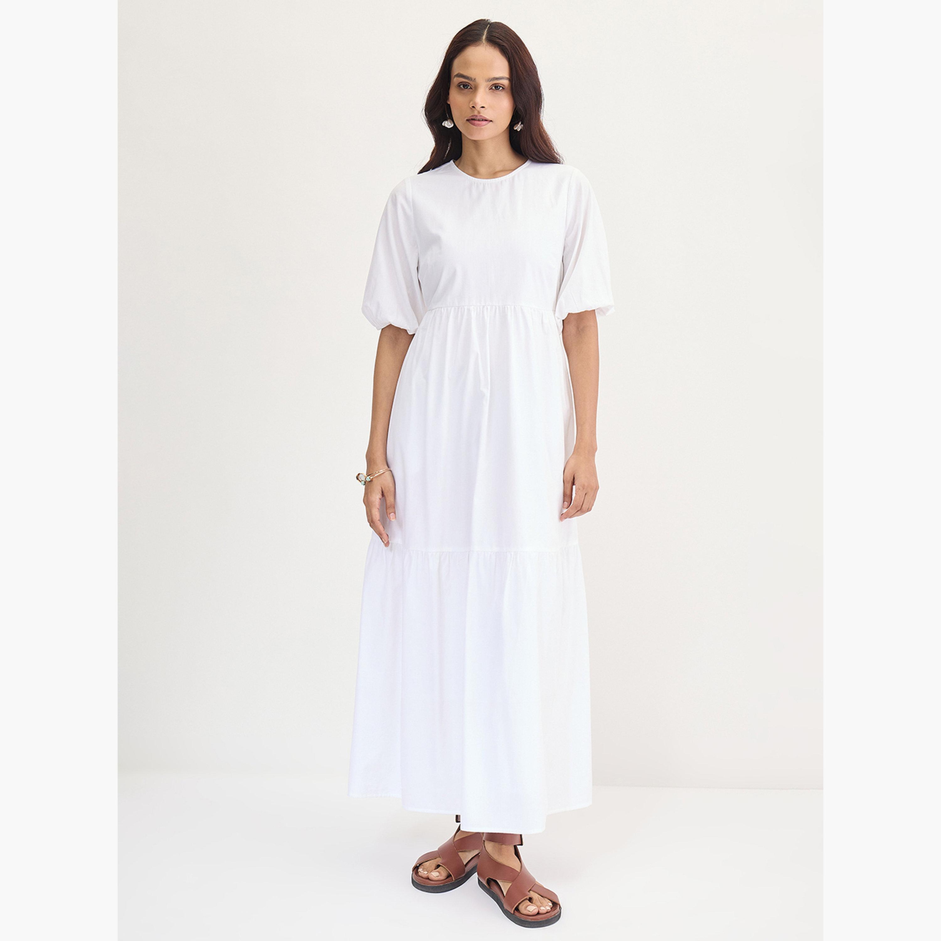 Femmella White Cotton Tiered Maxi Dress-women-clothing-dresses-image-1