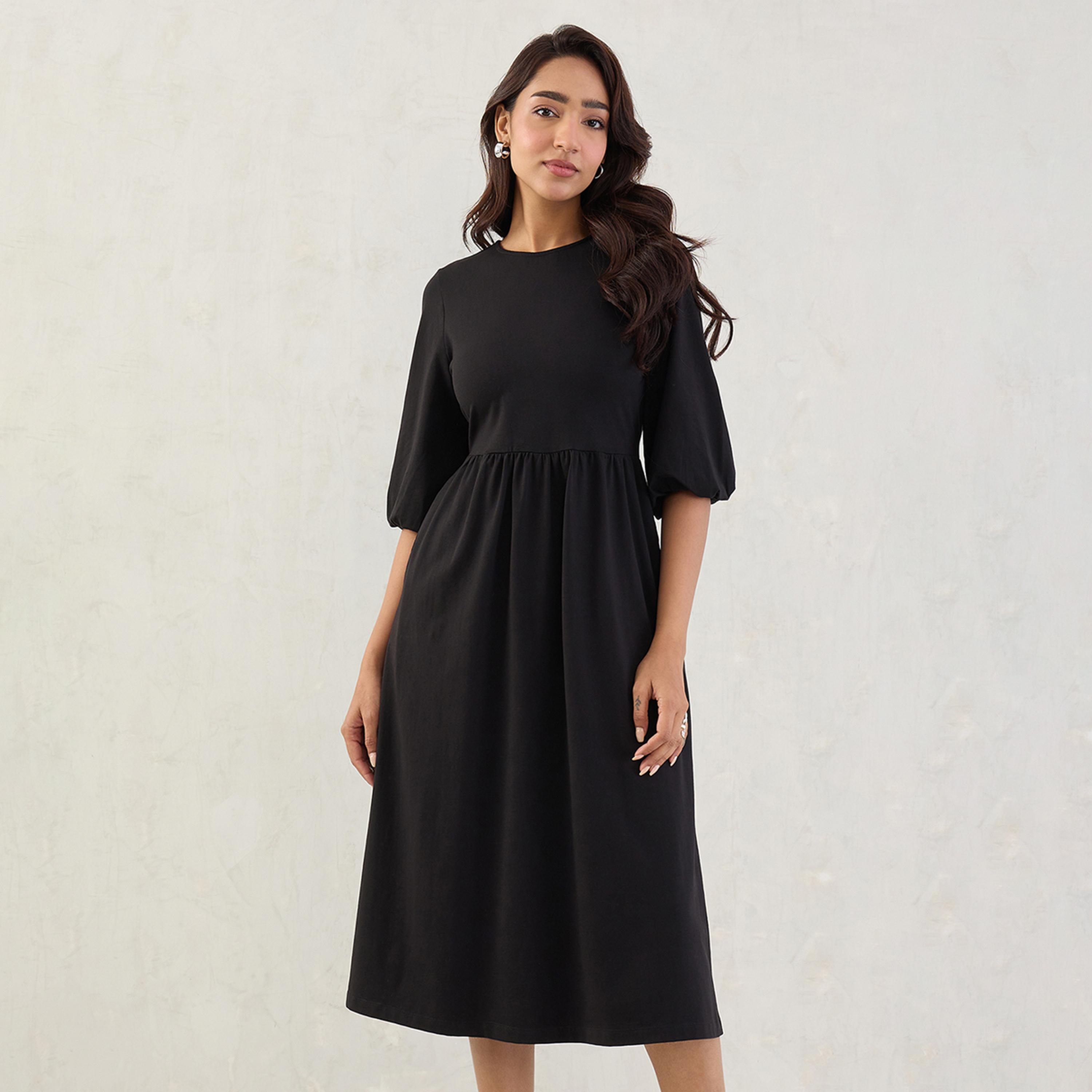 فستان ميدي قطن محبوك-women-clothing-dresses-image-1