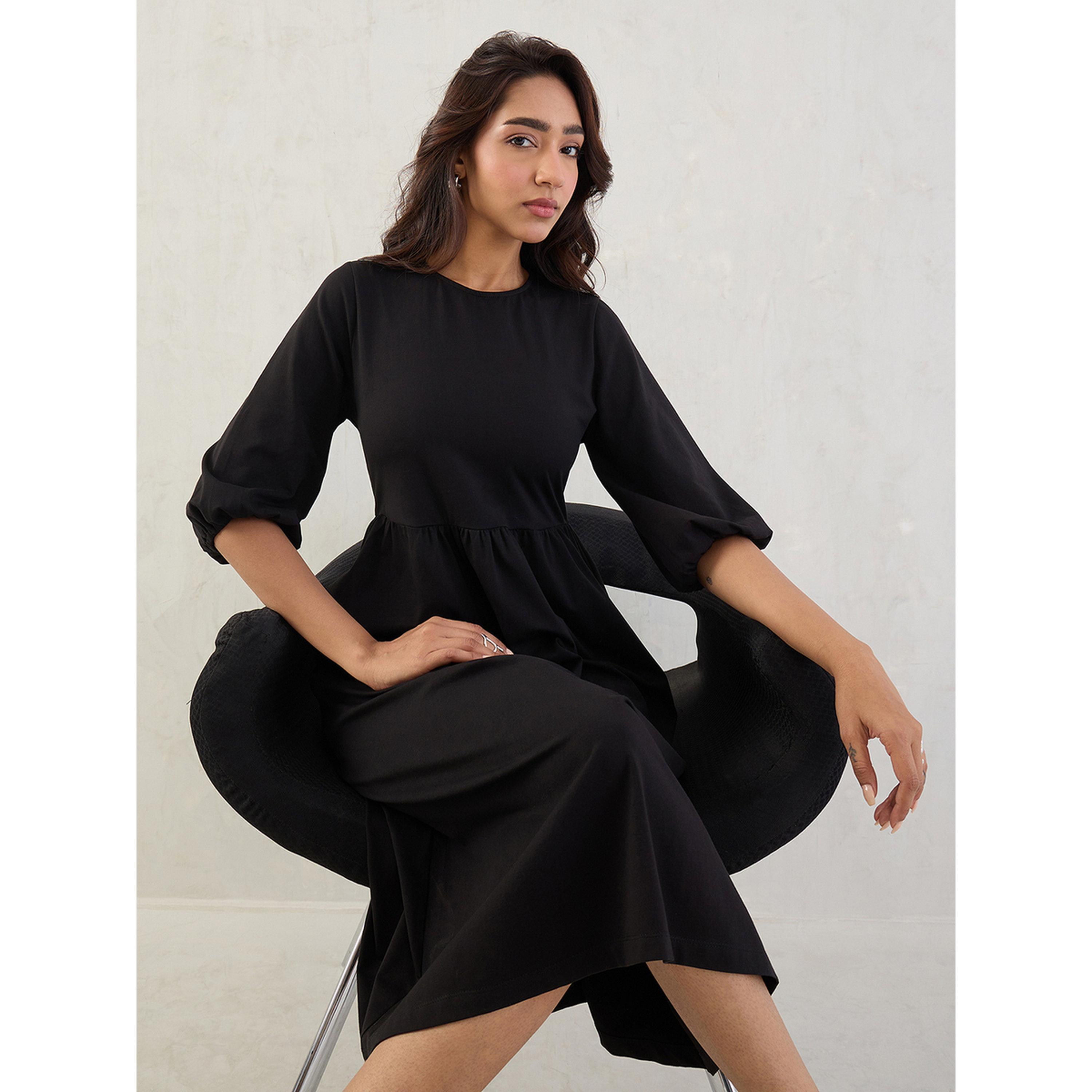 فستان ميدي قطن محبوك-women-clothing-dresses-image-4