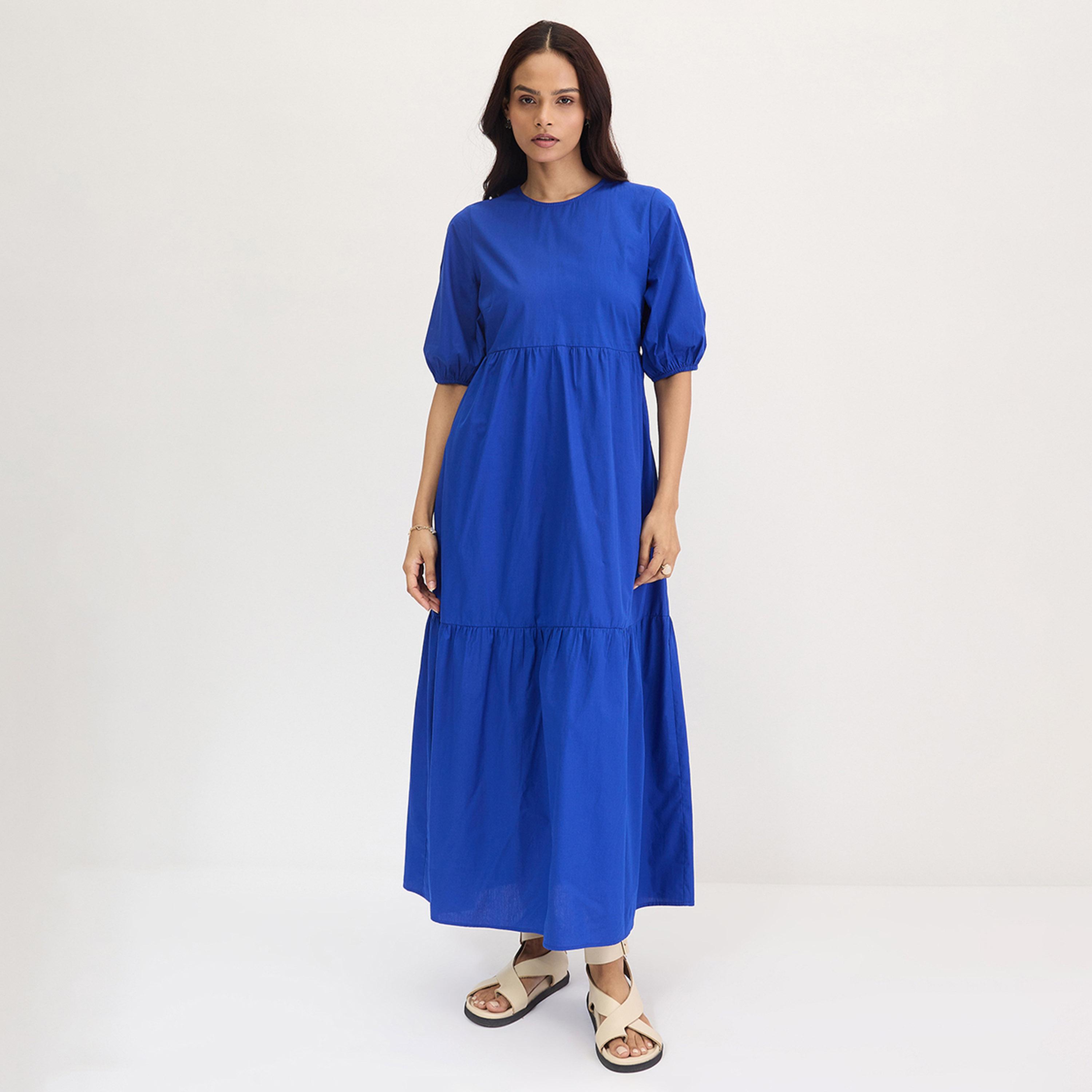 فيميلا - فستان ماكسي متعدد الطبقات من القطن الأزرق-women-clothing-dresses-image-1
