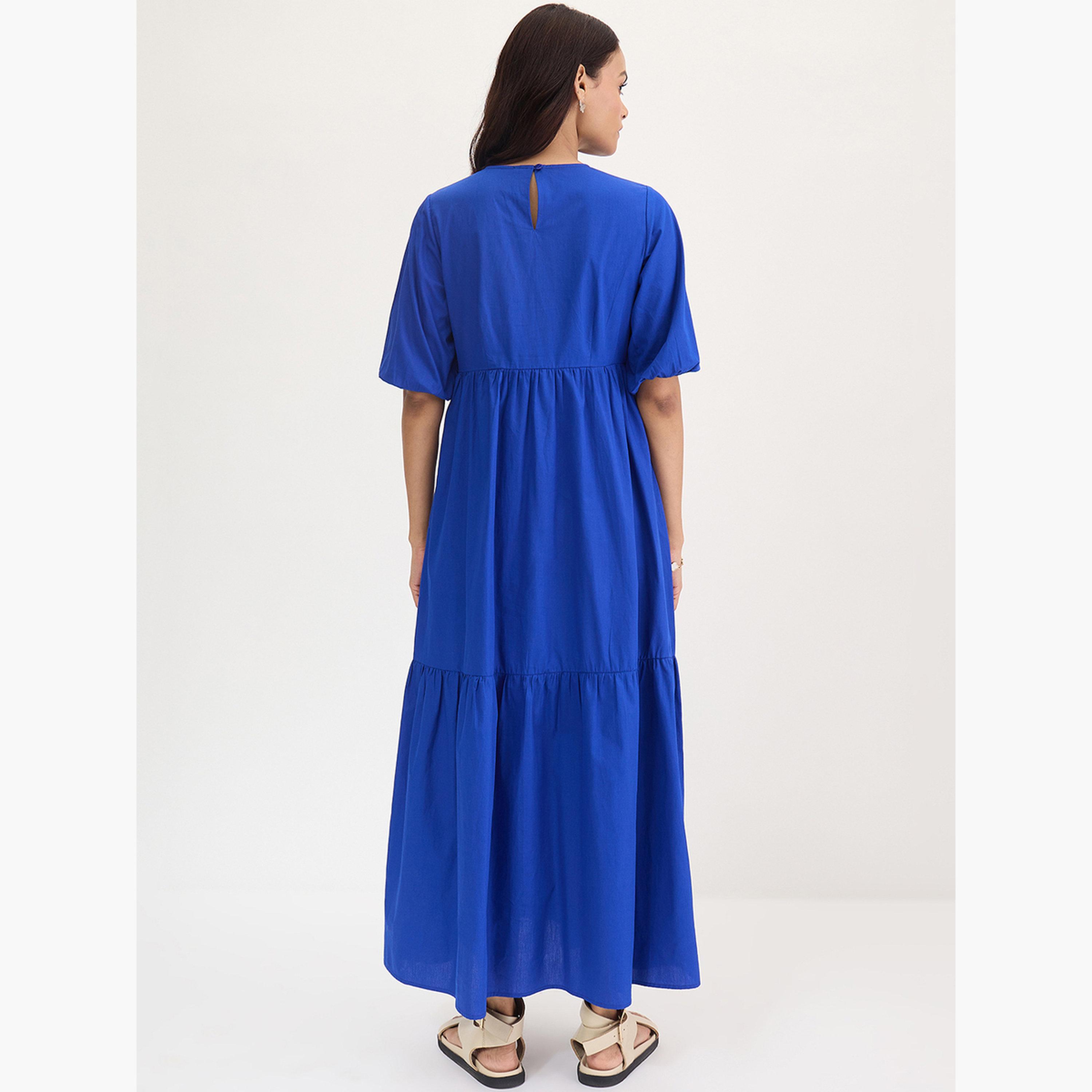 فيميلا - فستان ماكسي متعدد الطبقات من القطن الأزرق-women-clothing-dresses-image-2