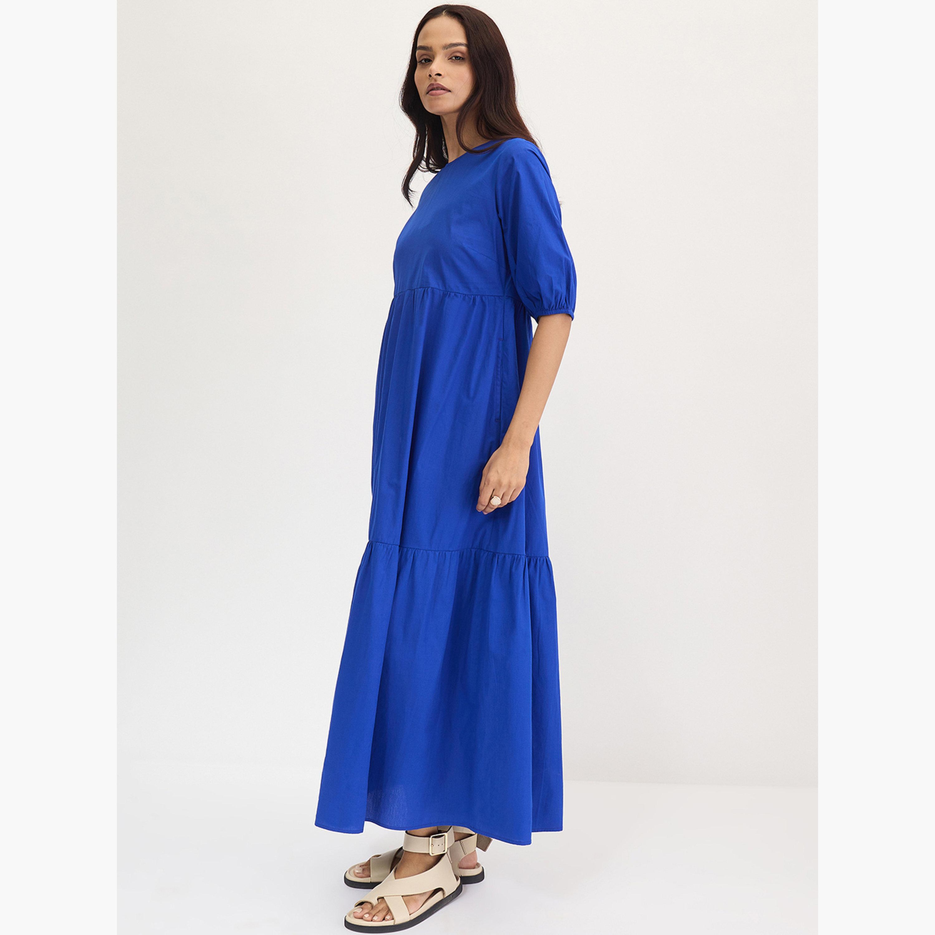 فيميلا - فستان ماكسي متعدد الطبقات من القطن الأزرق-women-clothing-dresses-image-3