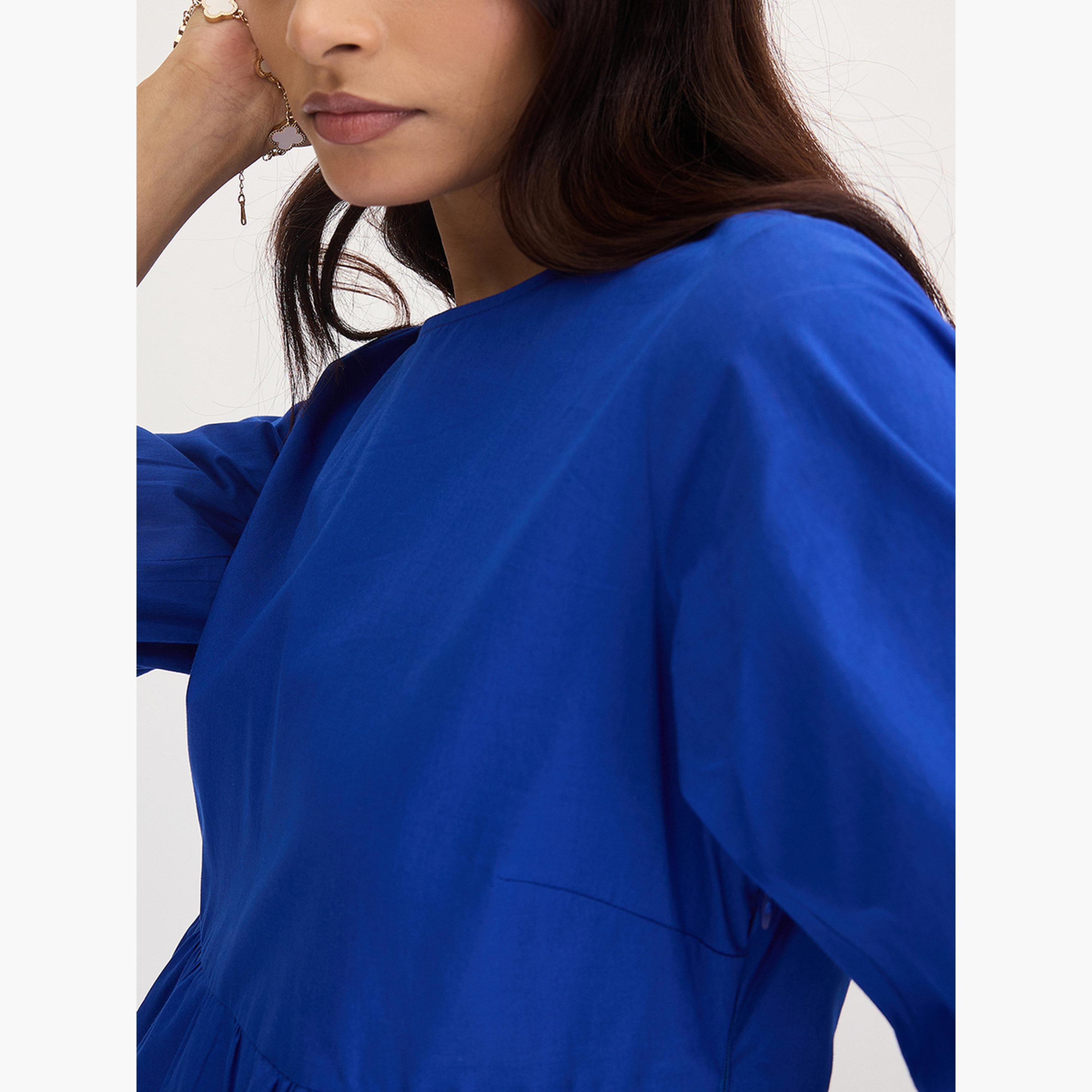 فيميلا - فستان ماكسي متعدد الطبقات من القطن الأزرق-women-clothing-dresses-image-4