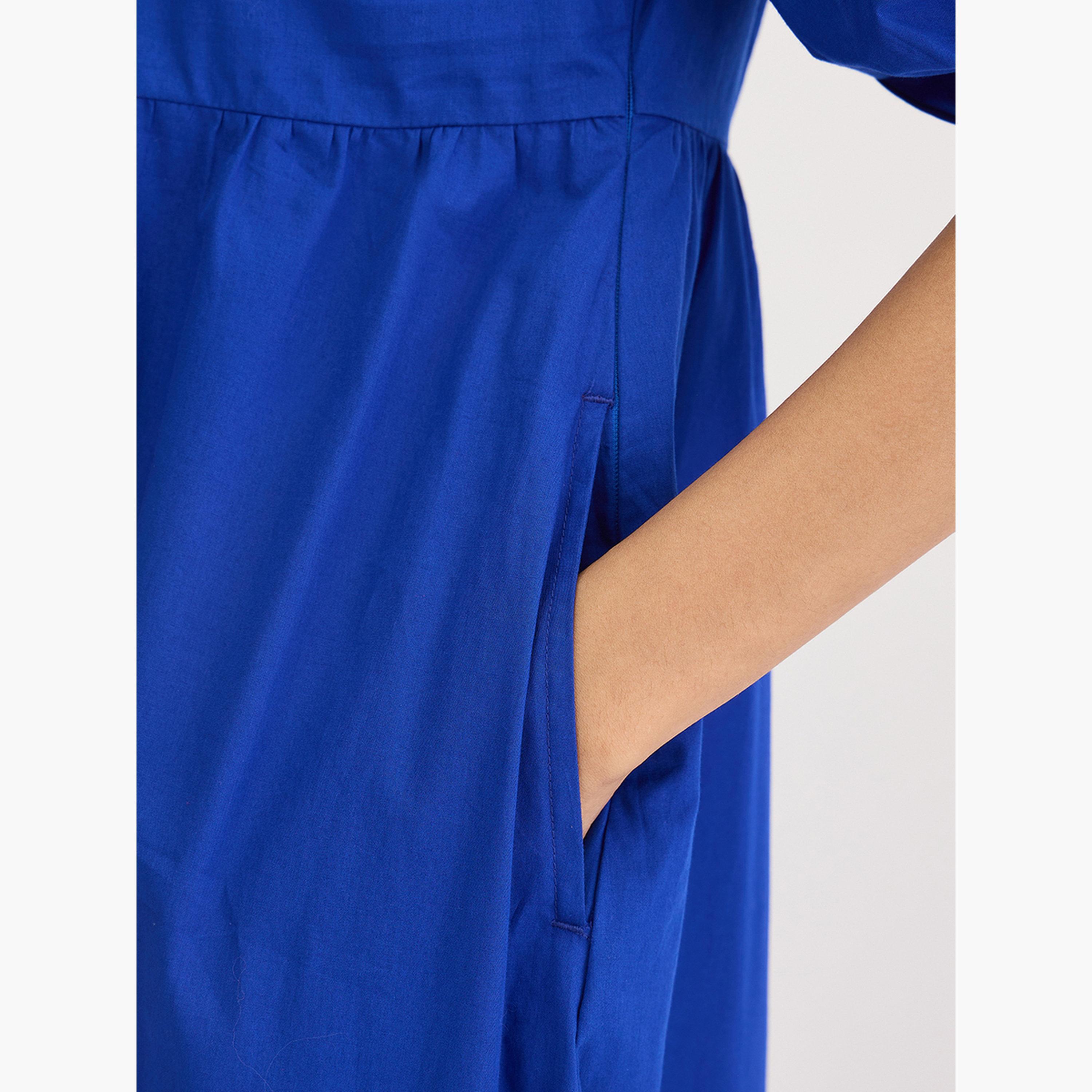 فيميلا - فستان ماكسي متعدد الطبقات من القطن الأزرق-women-clothing-dresses-image-5