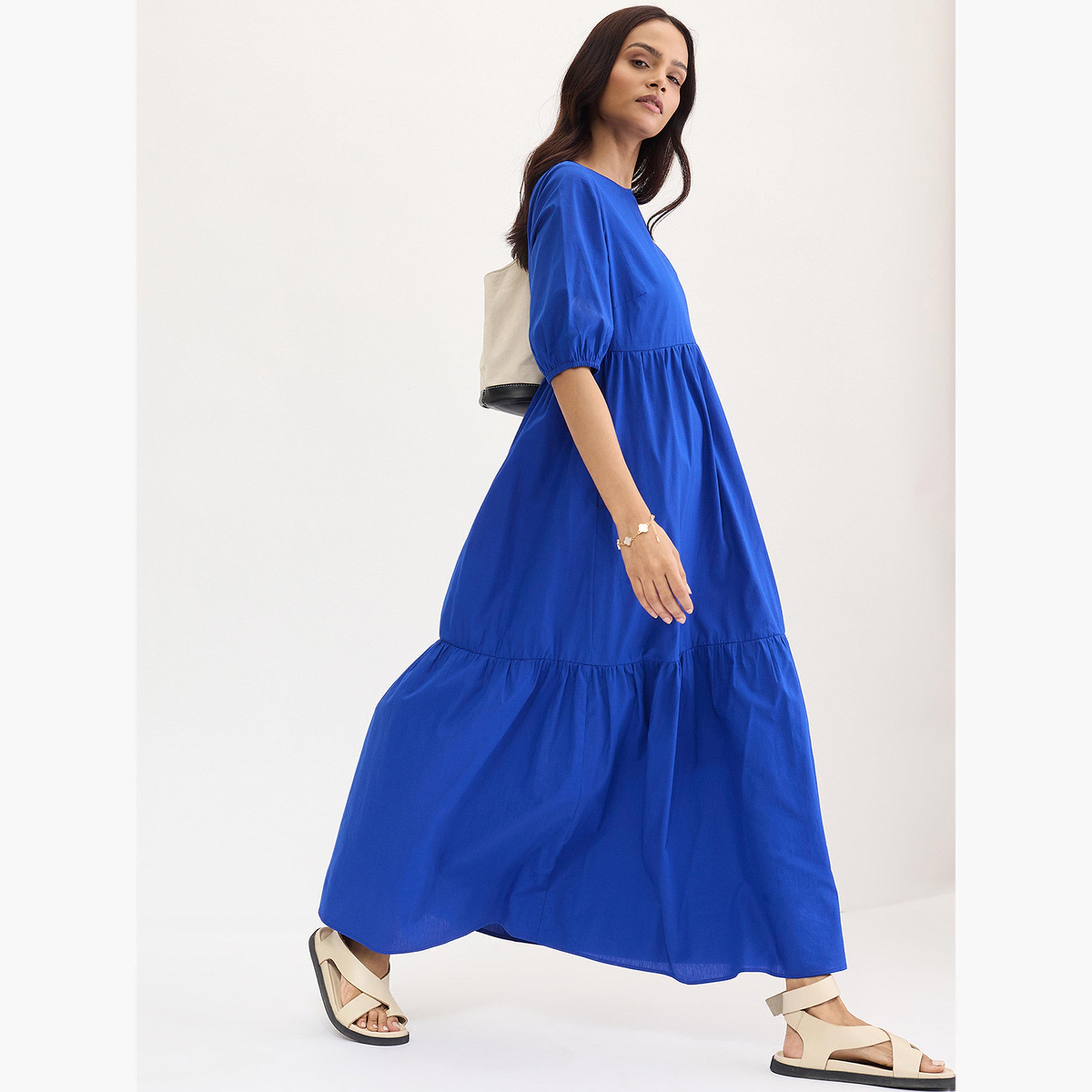 فيميلا - فستان ماكسي متعدد الطبقات من القطن الأزرق-women-clothing-dresses-image-6