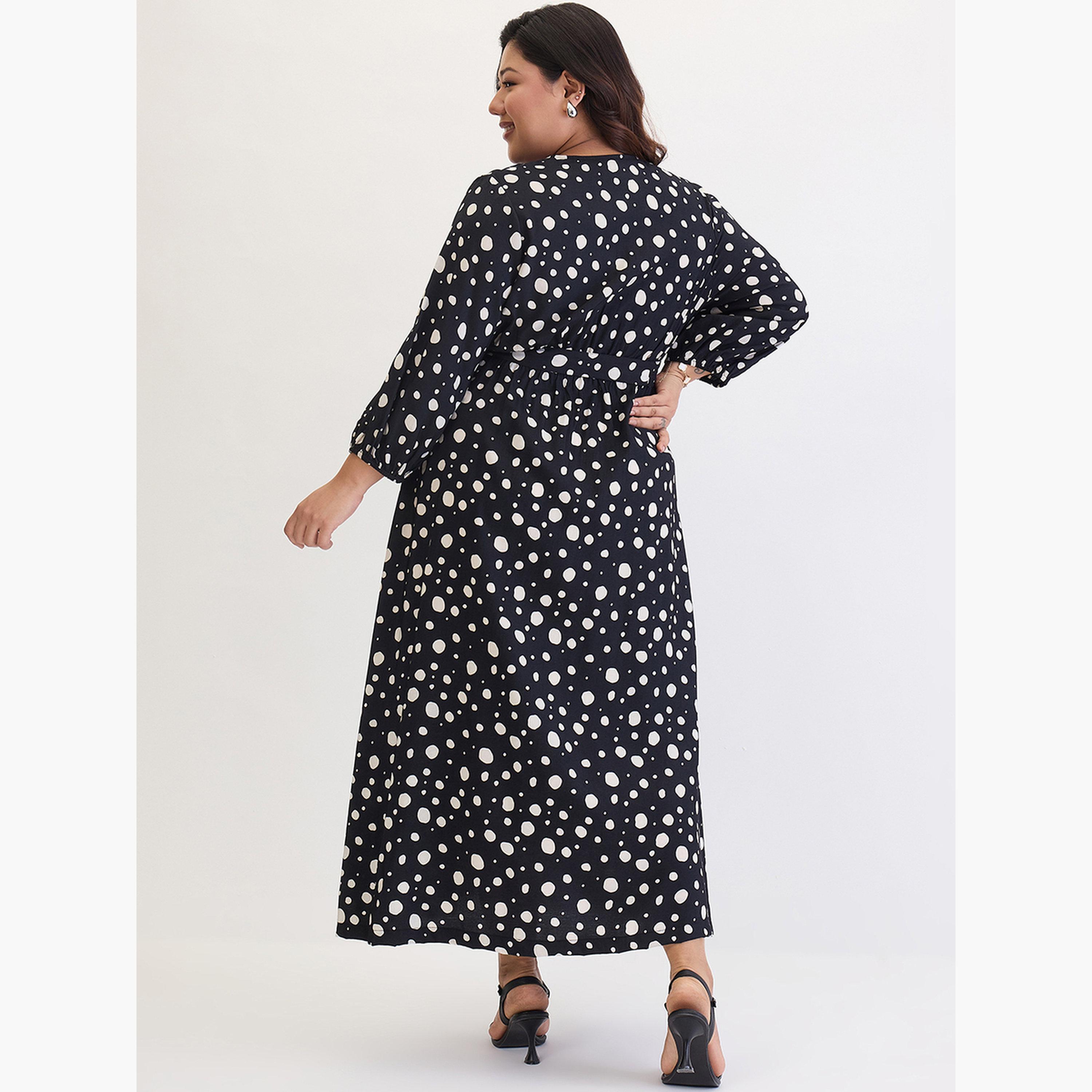 Femmella Plus Size Black Spot Print Maxi Dress-women-clothing-dresses-image-2