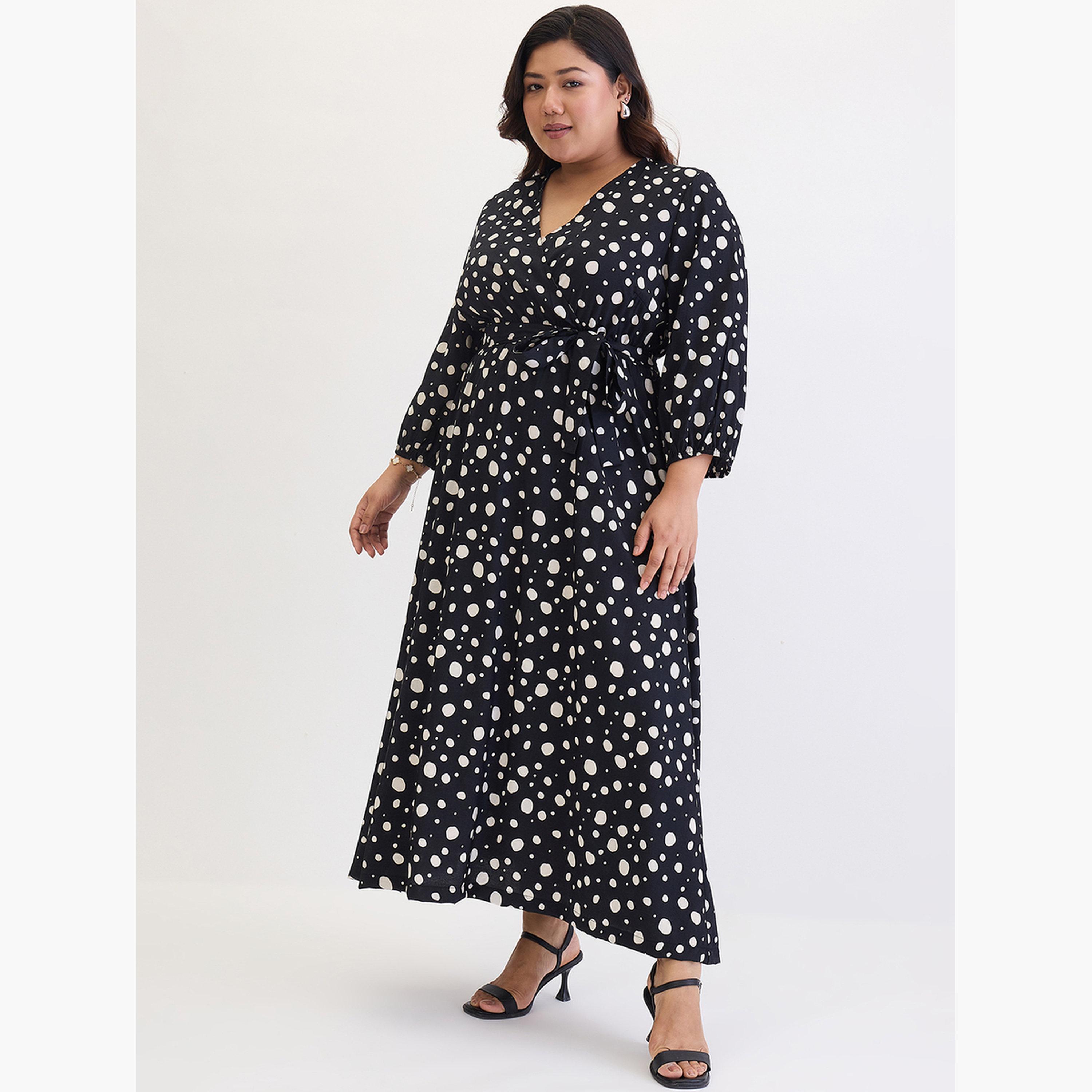 Femmella Plus Size Black Spot Print Maxi Dress-women-clothing-dresses-image-3