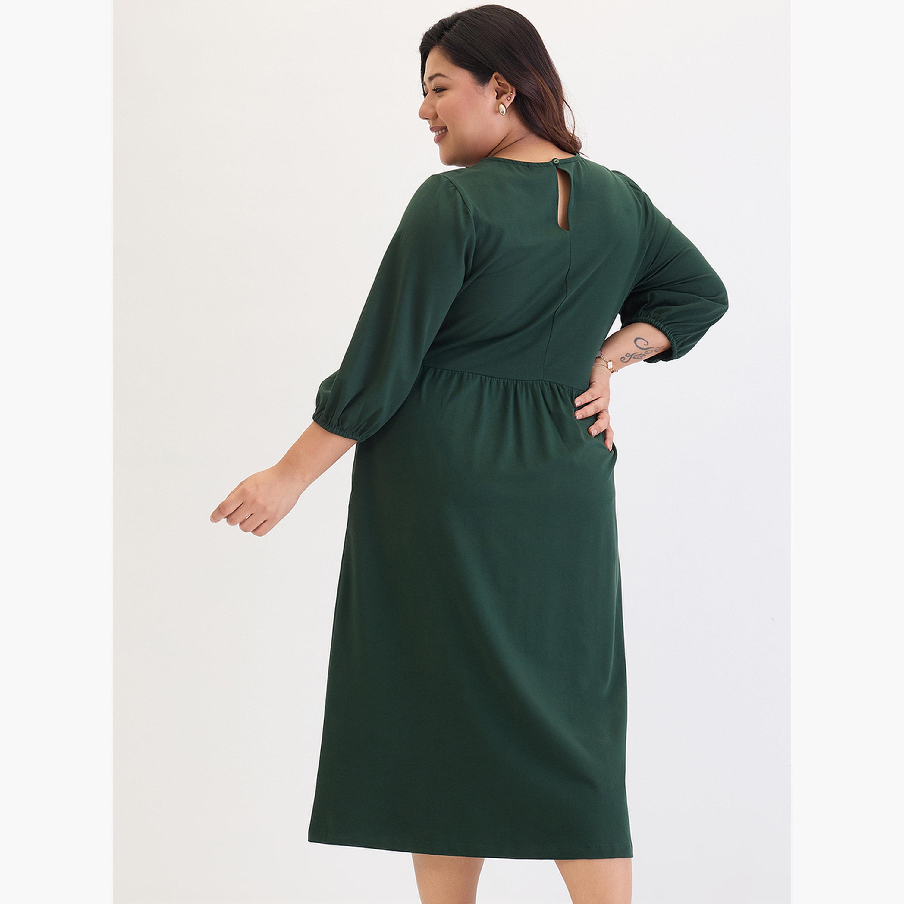 Femmella Plus Size Green Cotton Knit Midi Dress-women-clothing-dresses-image-2