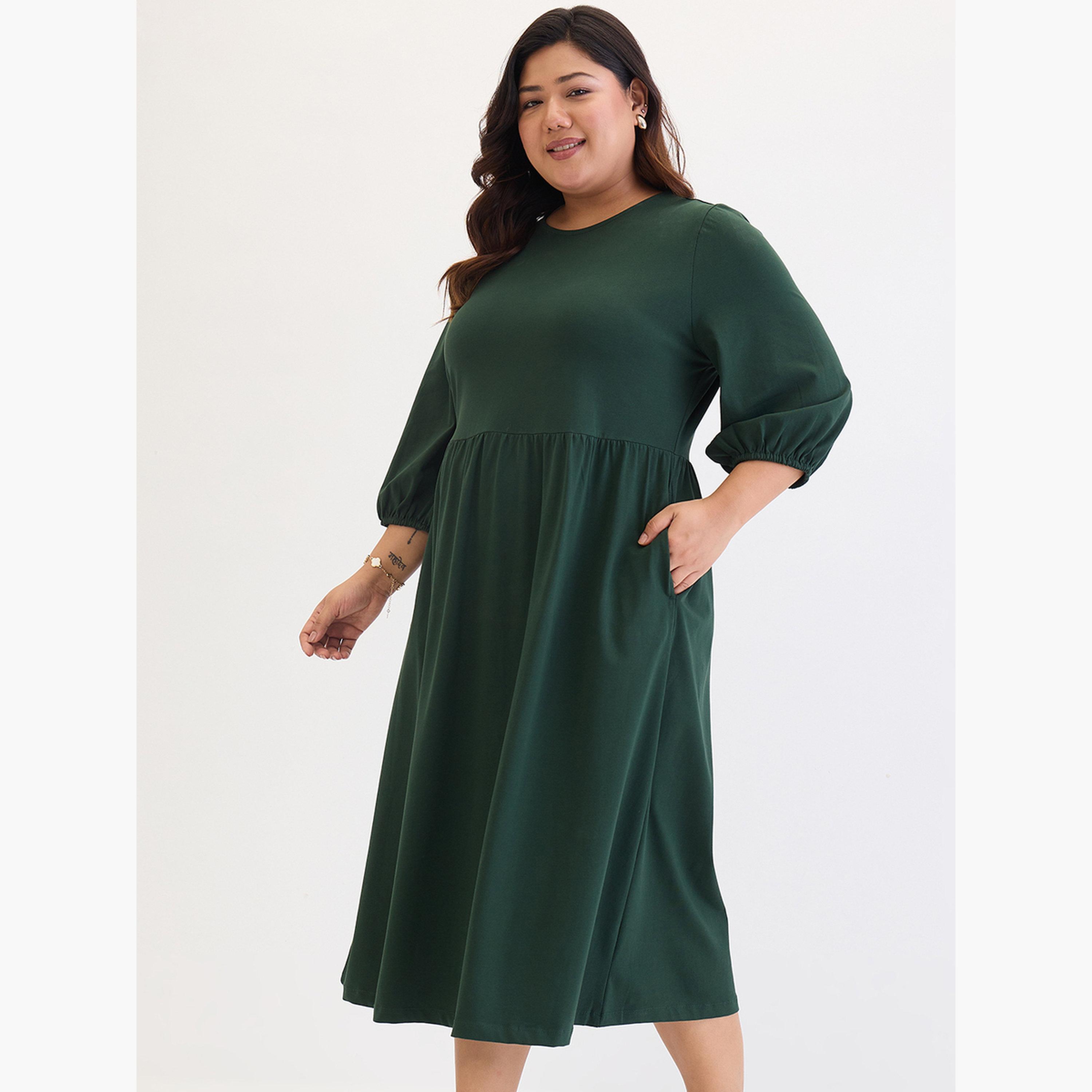 Femmella Plus Size Green Cotton Knit Midi Dress-women-clothing-dresses-image-3