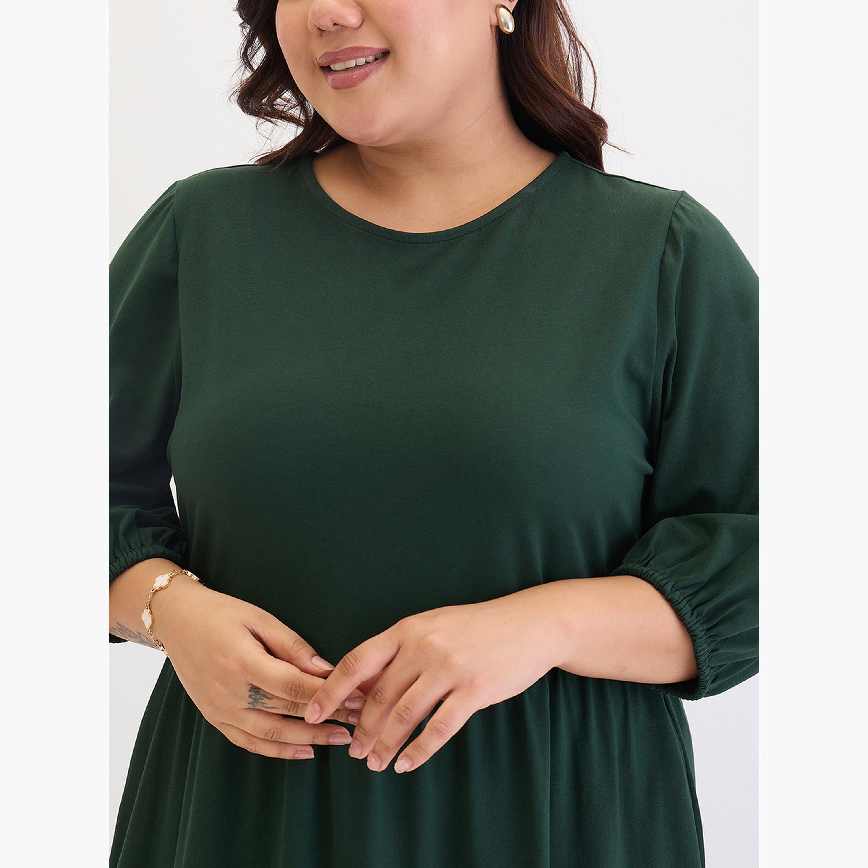 Femmella Plus Size Green Cotton Knit Midi Dress-women-clothing-dresses-image-4