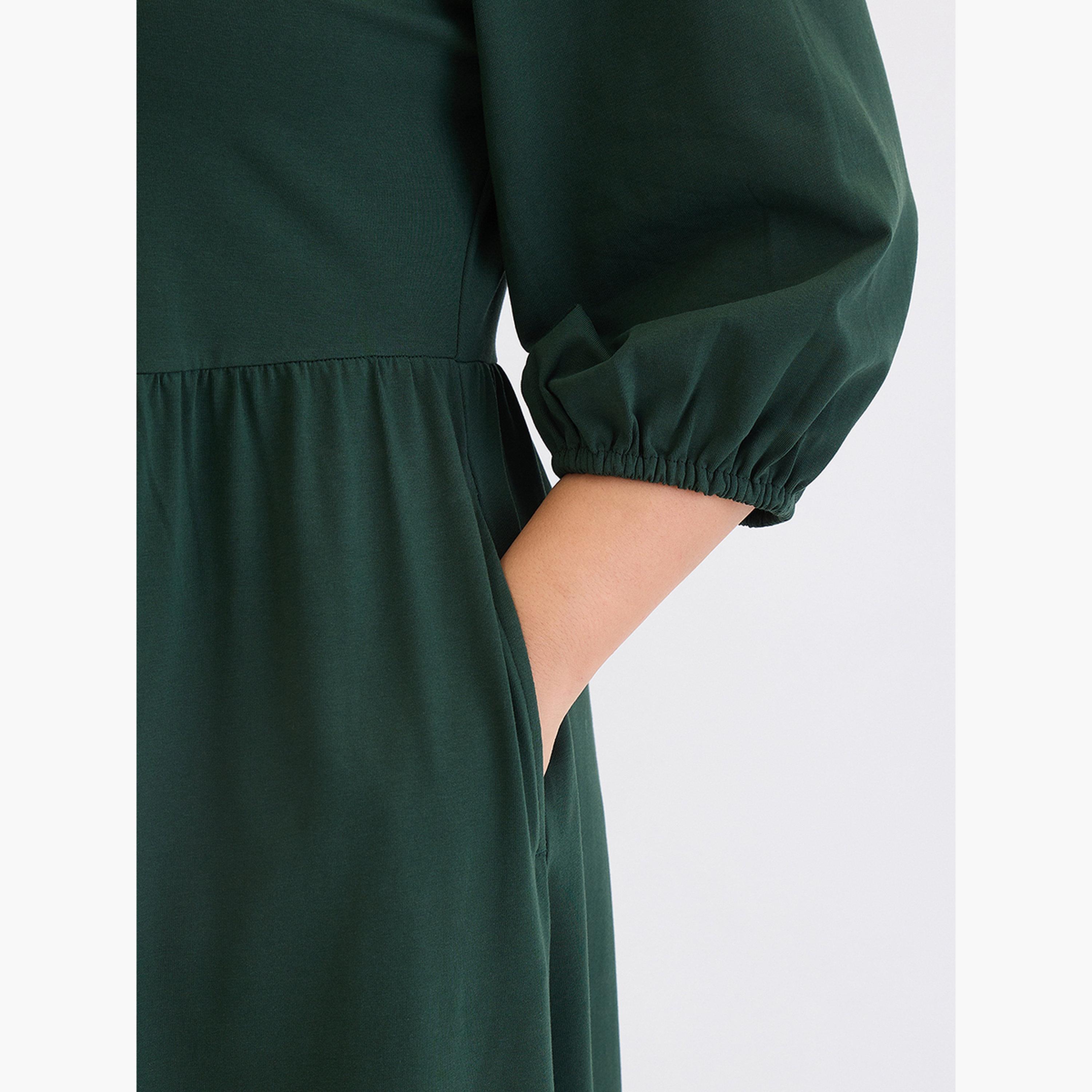 Femmella Plus Size Green Cotton Knit Midi Dress-women-clothing-dresses-image-5