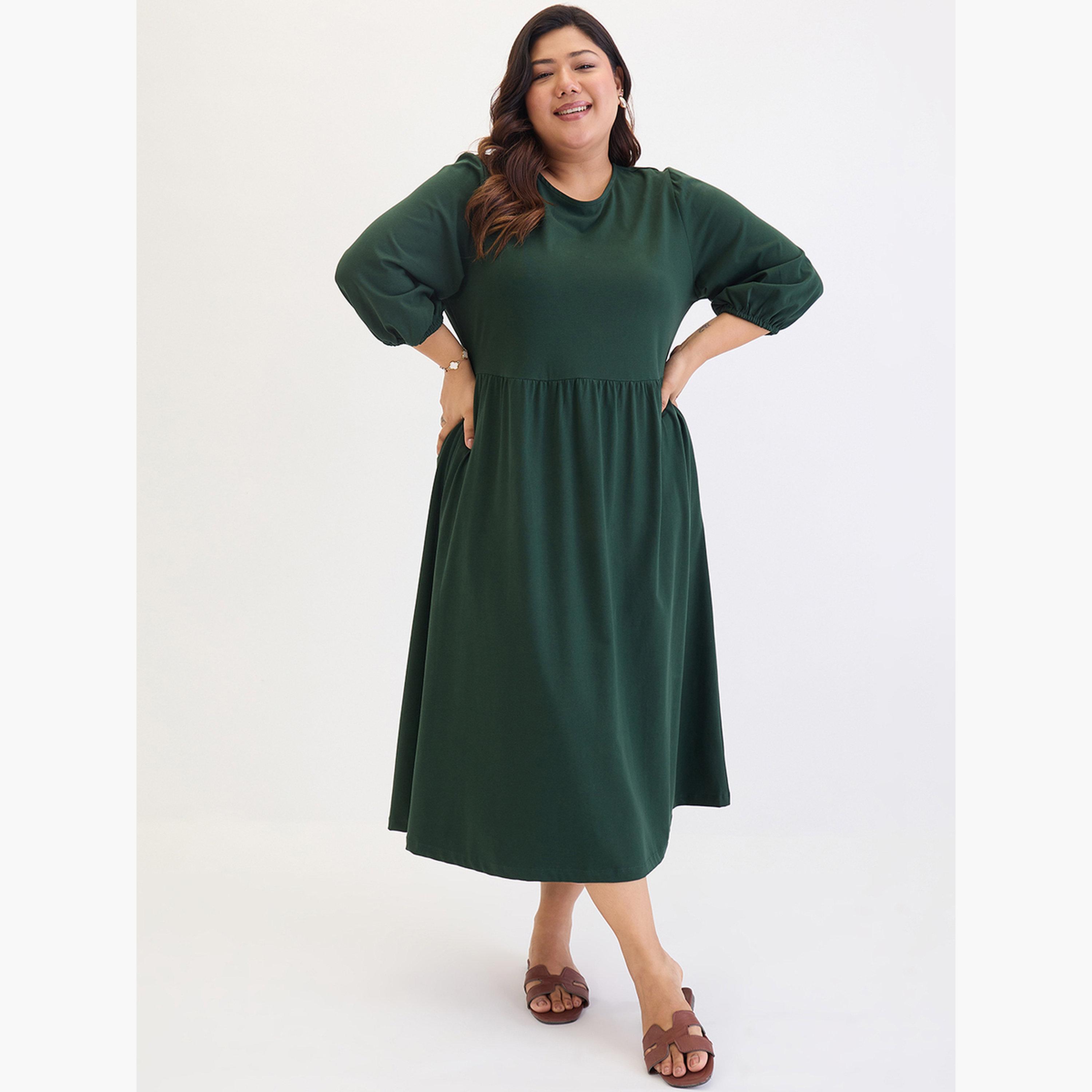 Femmella Plus Size Green Cotton Knit Midi Dress-women-clothing-dresses-image-6