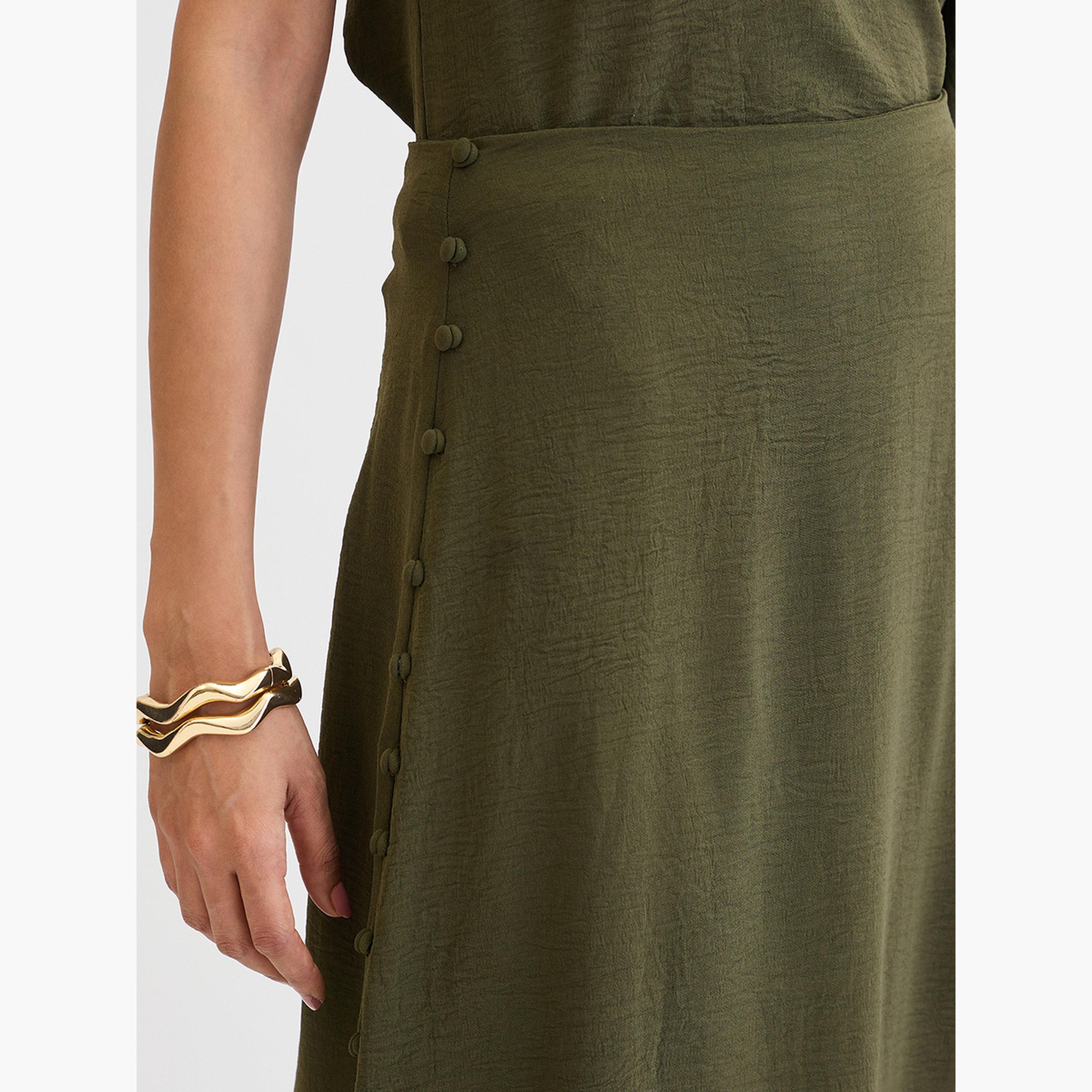 فيميلا - طقم بلوزة وتنورة بكتف واحد لون زيتوني-women-clothing-coordsets-image-7