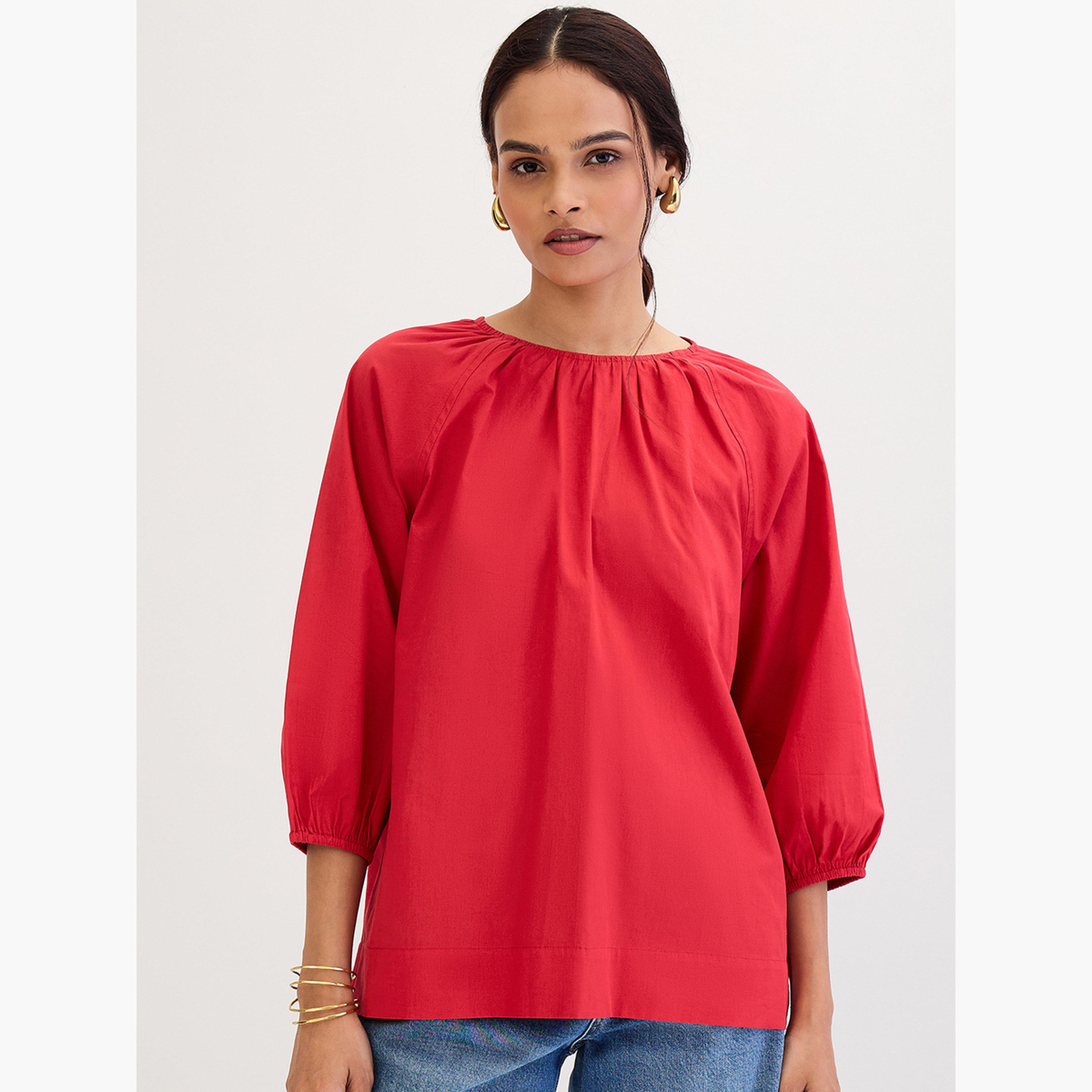 فيميلا - بلوزة من قماش البوبلين الأحمر برباط خلفي-women-clothing-shirtsandblouses-blouses-image-1