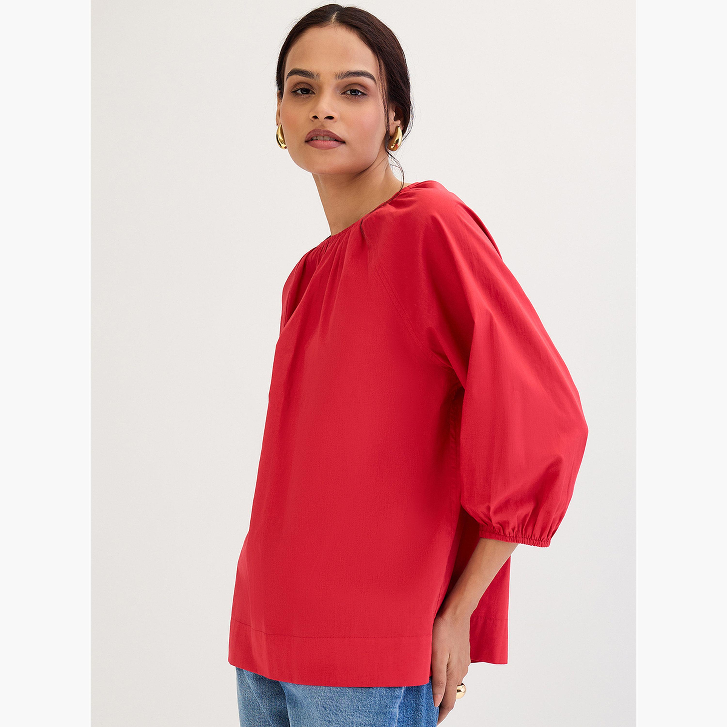 فيميلا - بلوزة من قماش البوبلين الأحمر برباط خلفي-women-clothing-shirtsandblouses-blouses-image-2
