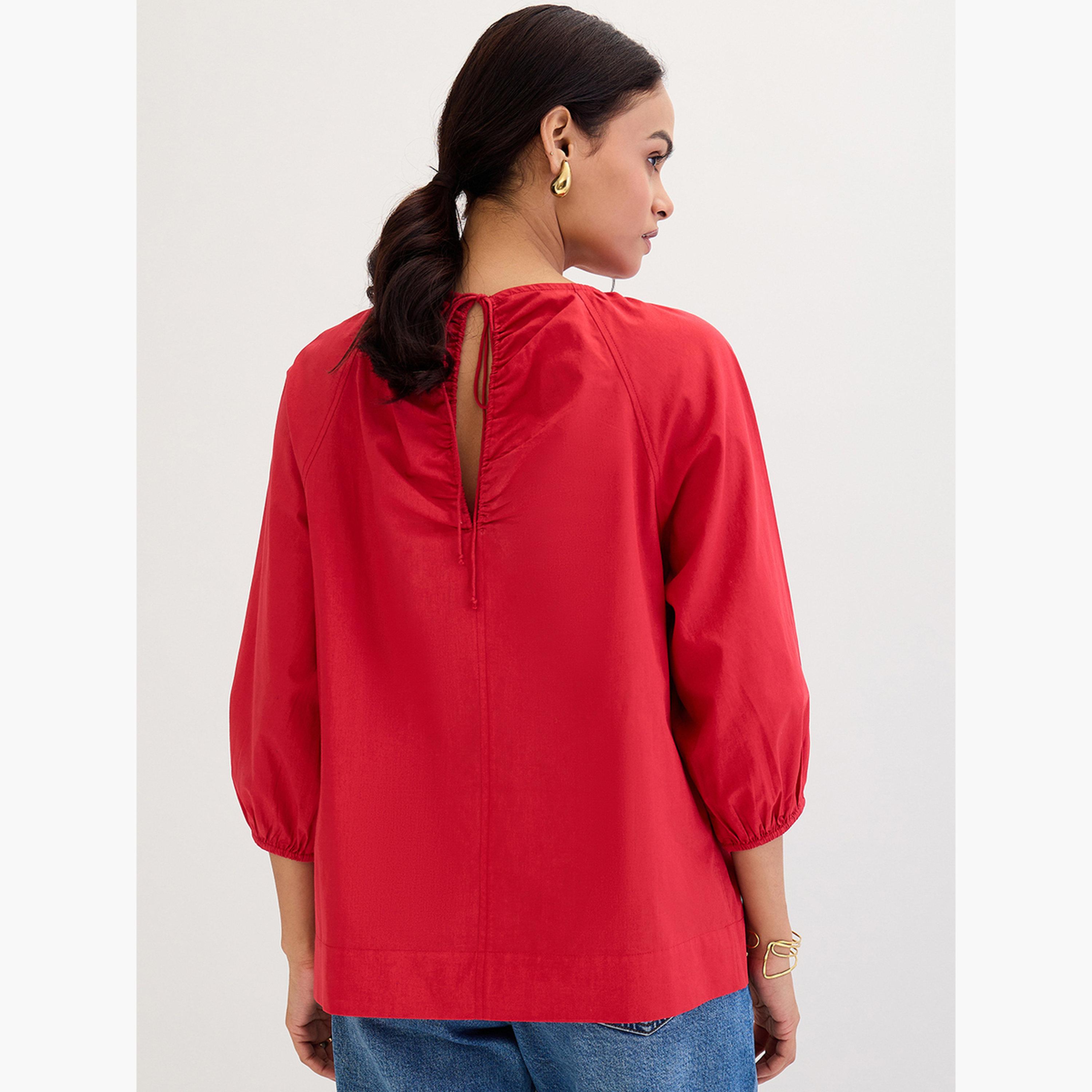 فيميلا - بلوزة من قماش البوبلين الأحمر برباط خلفي-women-clothing-shirtsandblouses-blouses-image-3
