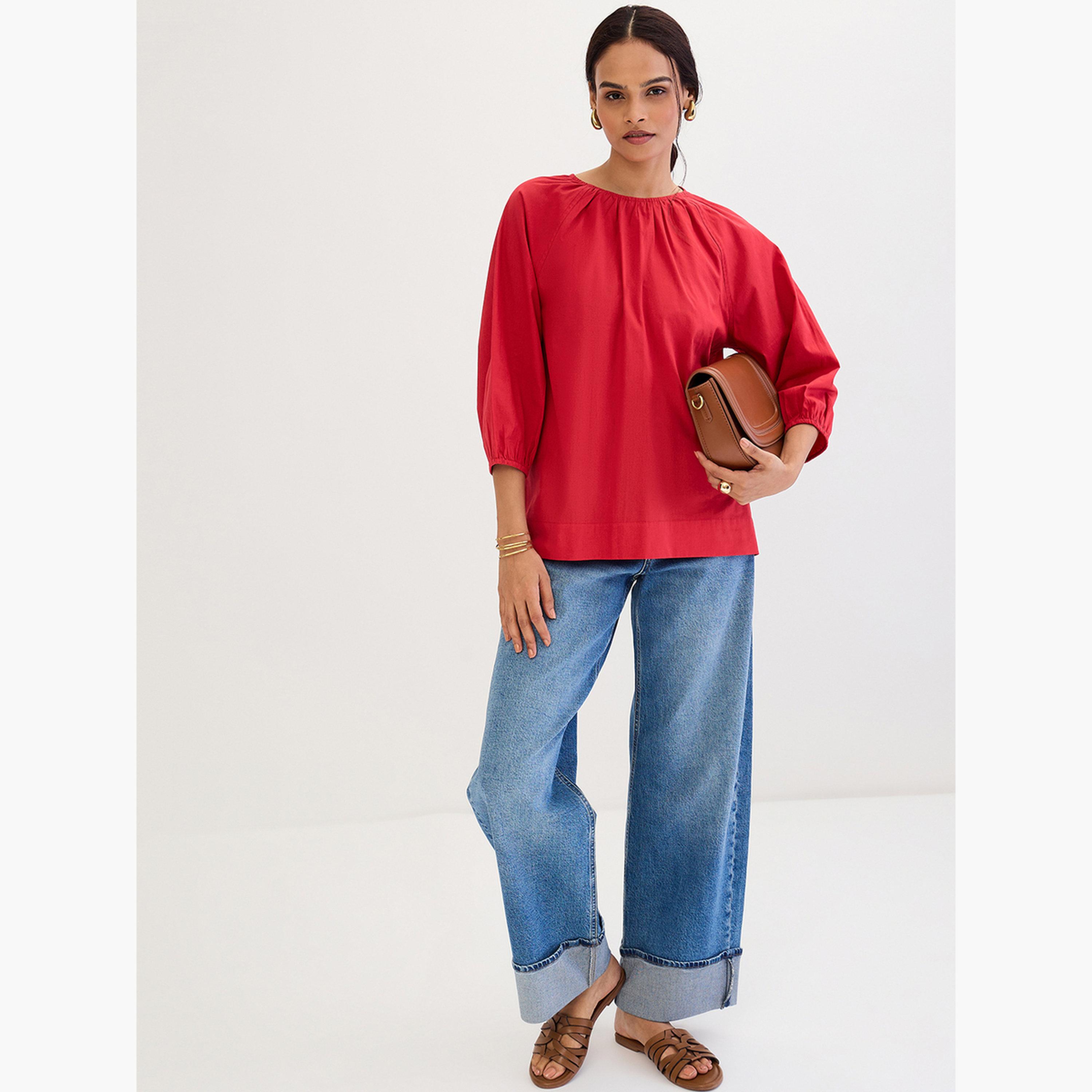 Femmella Red Poplin Back Tie-Up Top-women-clothing-shirtsandblouses-blouses-image-4