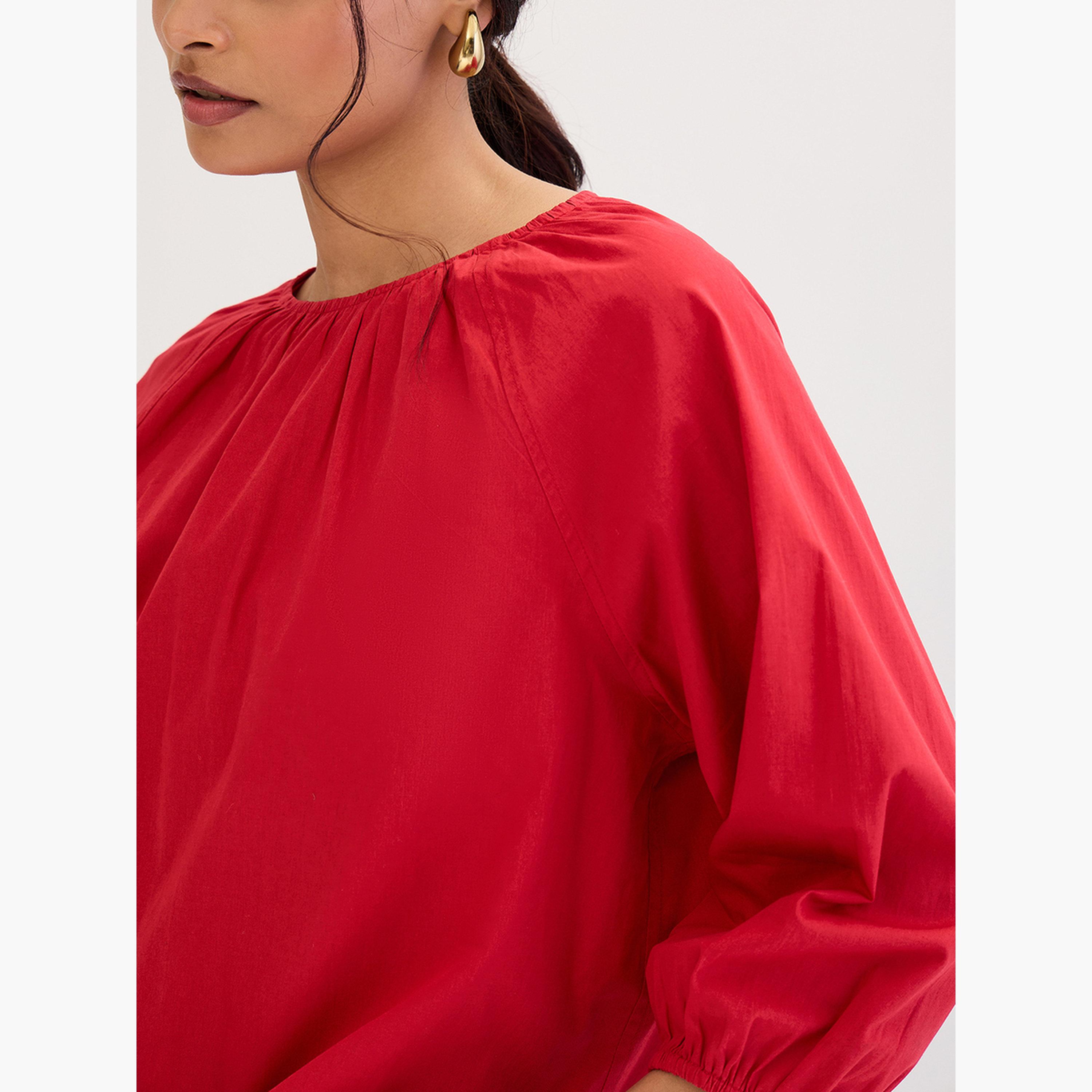 Femmella Red Poplin Back Tie-Up Top-women-clothing-shirtsandblouses-blouses-image-6
