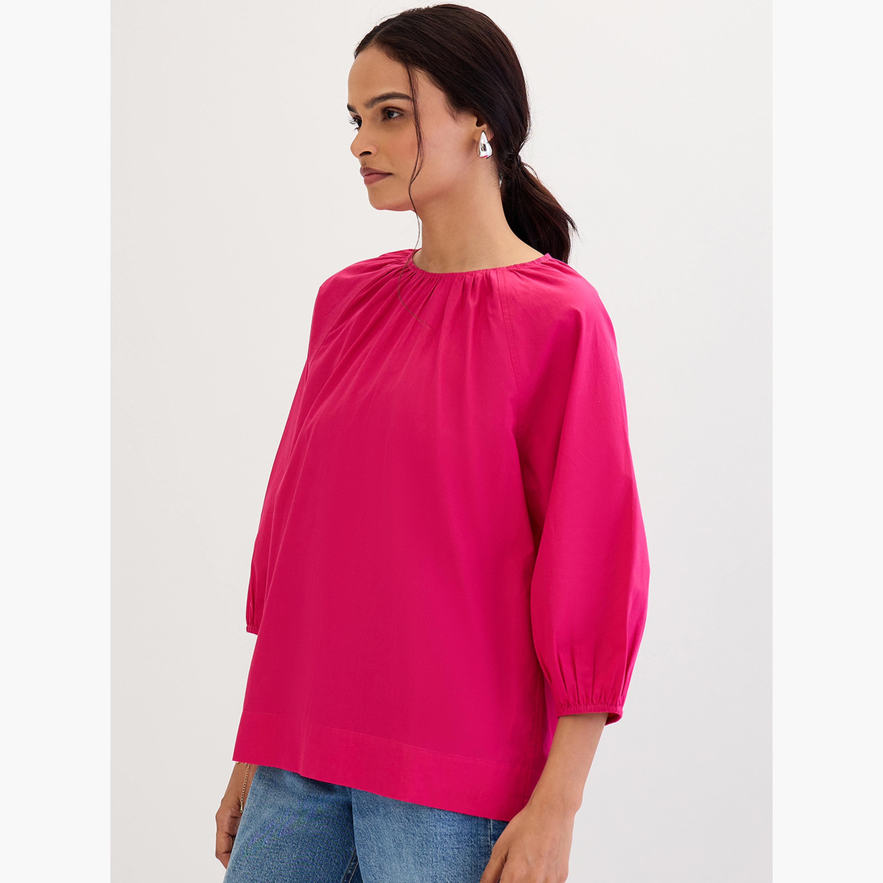 فيميلا - بلوزة وردية من قماش البوبلين برباط خلفي-women-clothing-shirtsandblouses-blouses-image-3