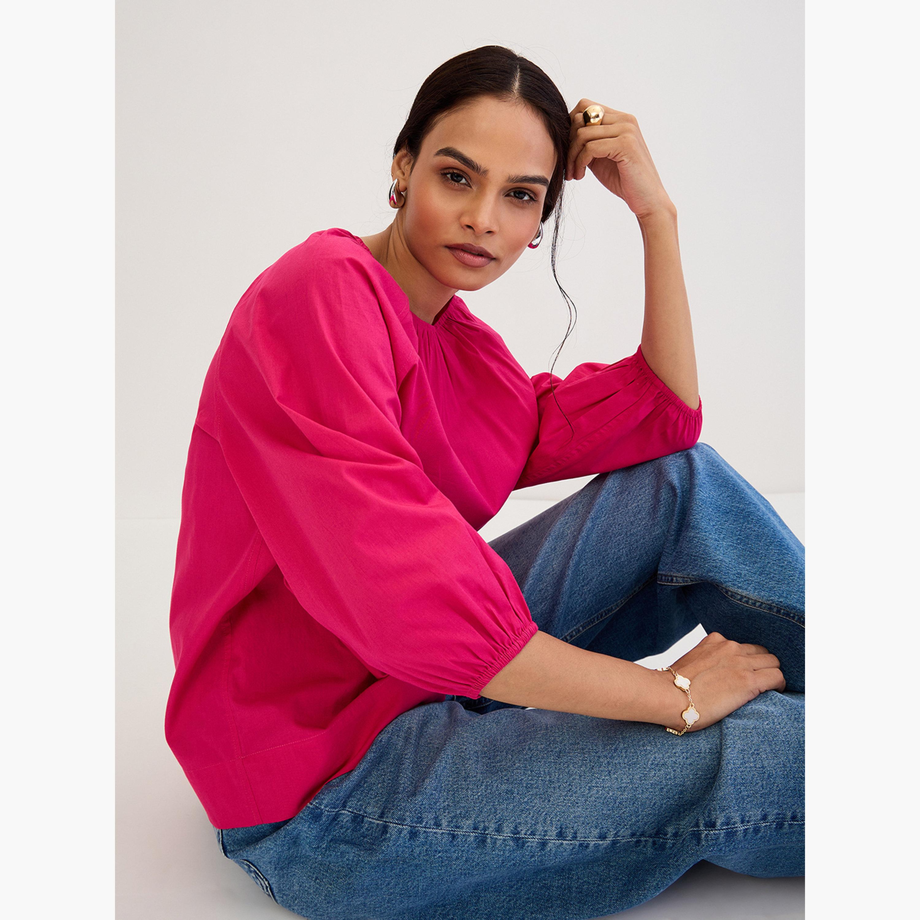 فيميلا - بلوزة وردية من قماش البوبلين برباط خلفي-women-clothing-shirtsandblouses-blouses-image-4