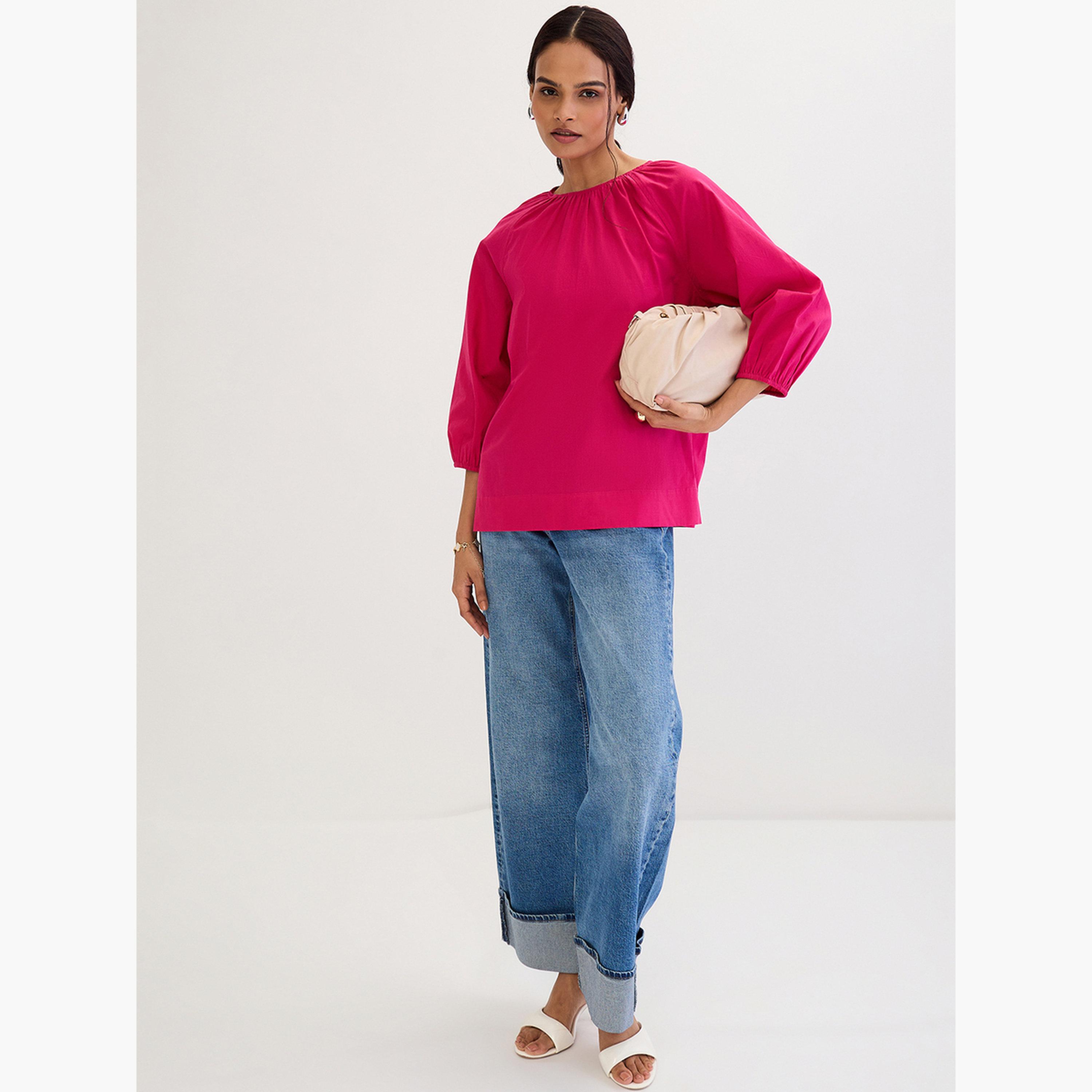 فيميلا - بلوزة وردية من قماش البوبلين برباط خلفي-women-clothing-shirtsandblouses-blouses-image-5