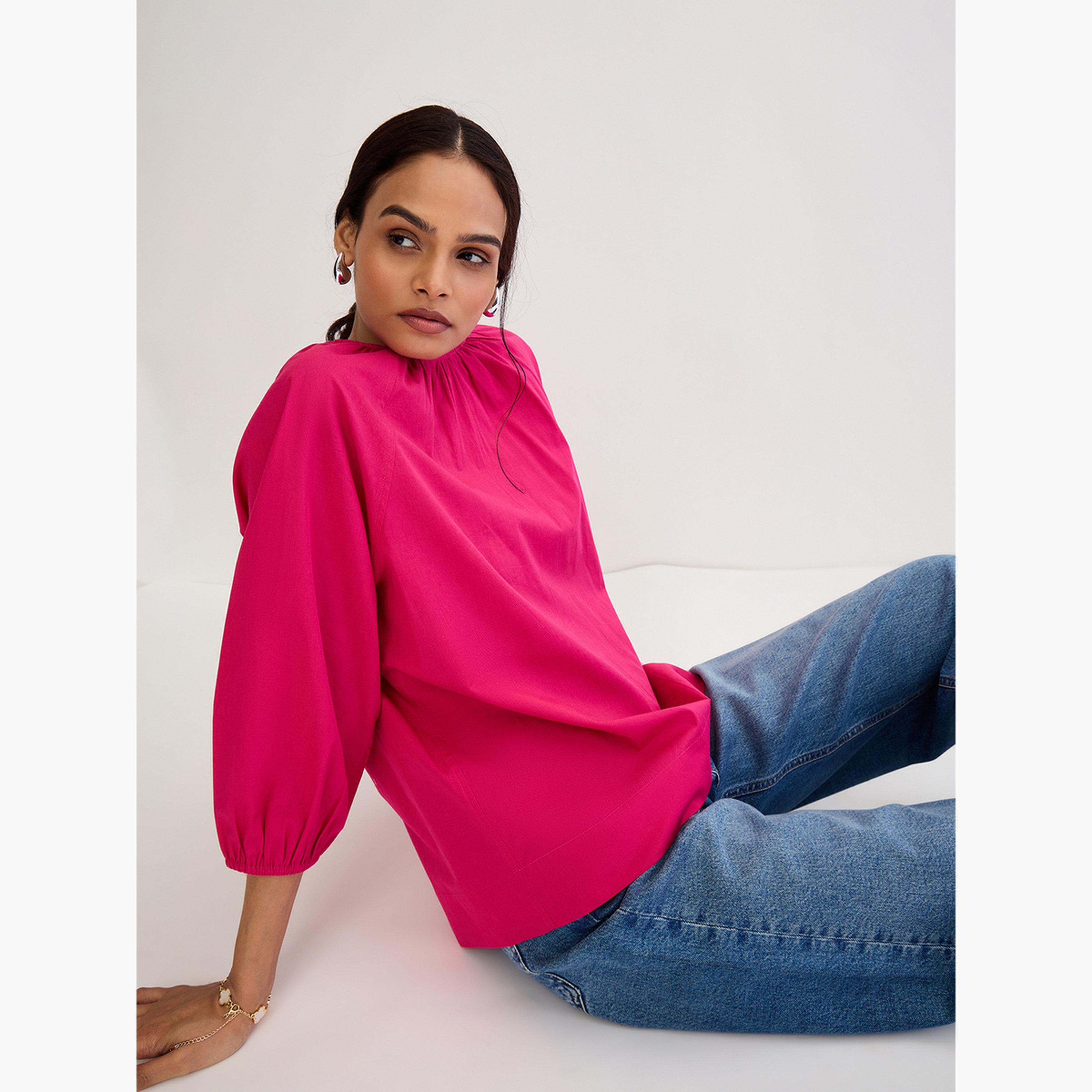 فيميلا - بلوزة وردية من قماش البوبلين برباط خلفي-women-clothing-shirtsandblouses-blouses-image-6