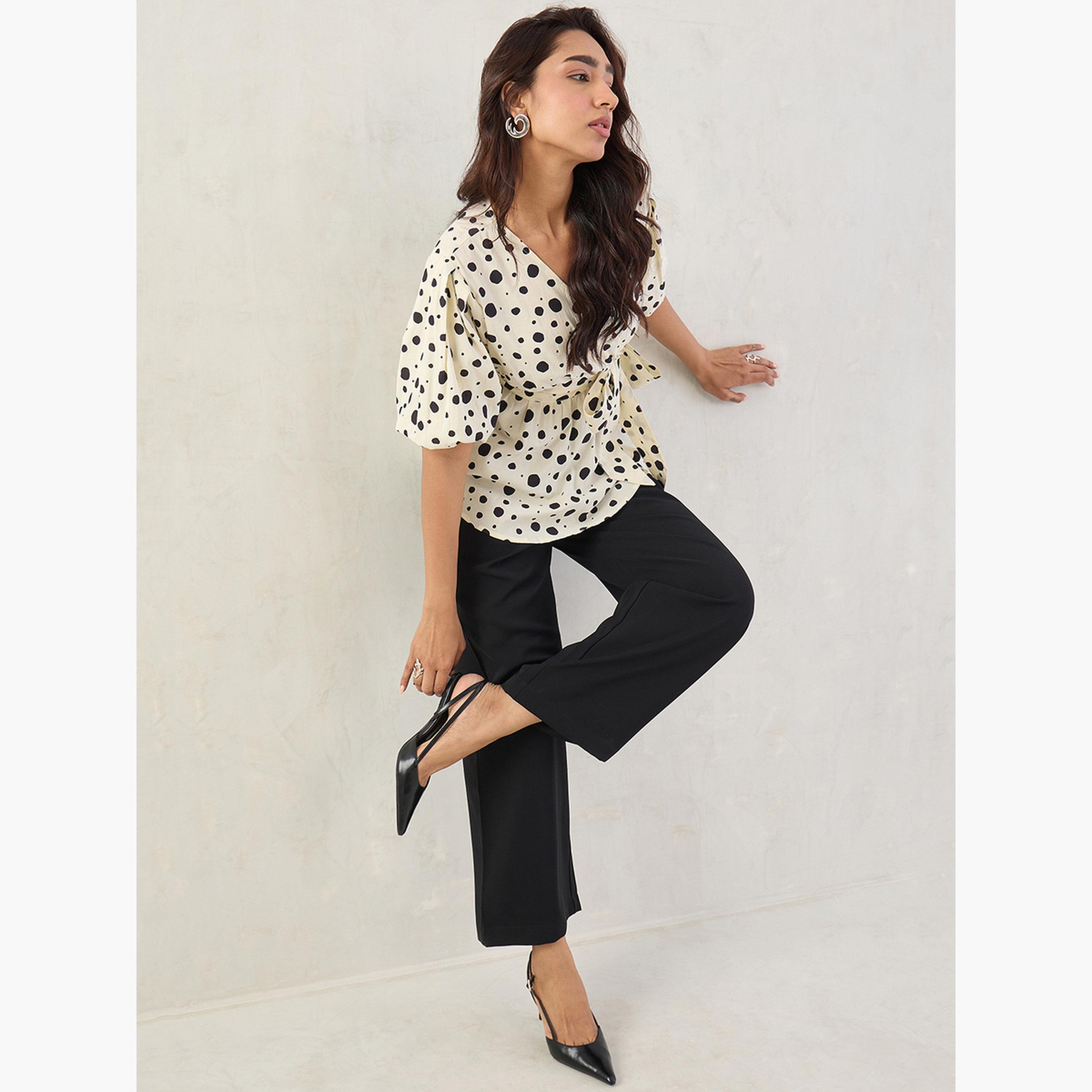 Femmella Off White Polka Dot Wrap Top-women-clothing-shirtsandblouses-blouses-image-2