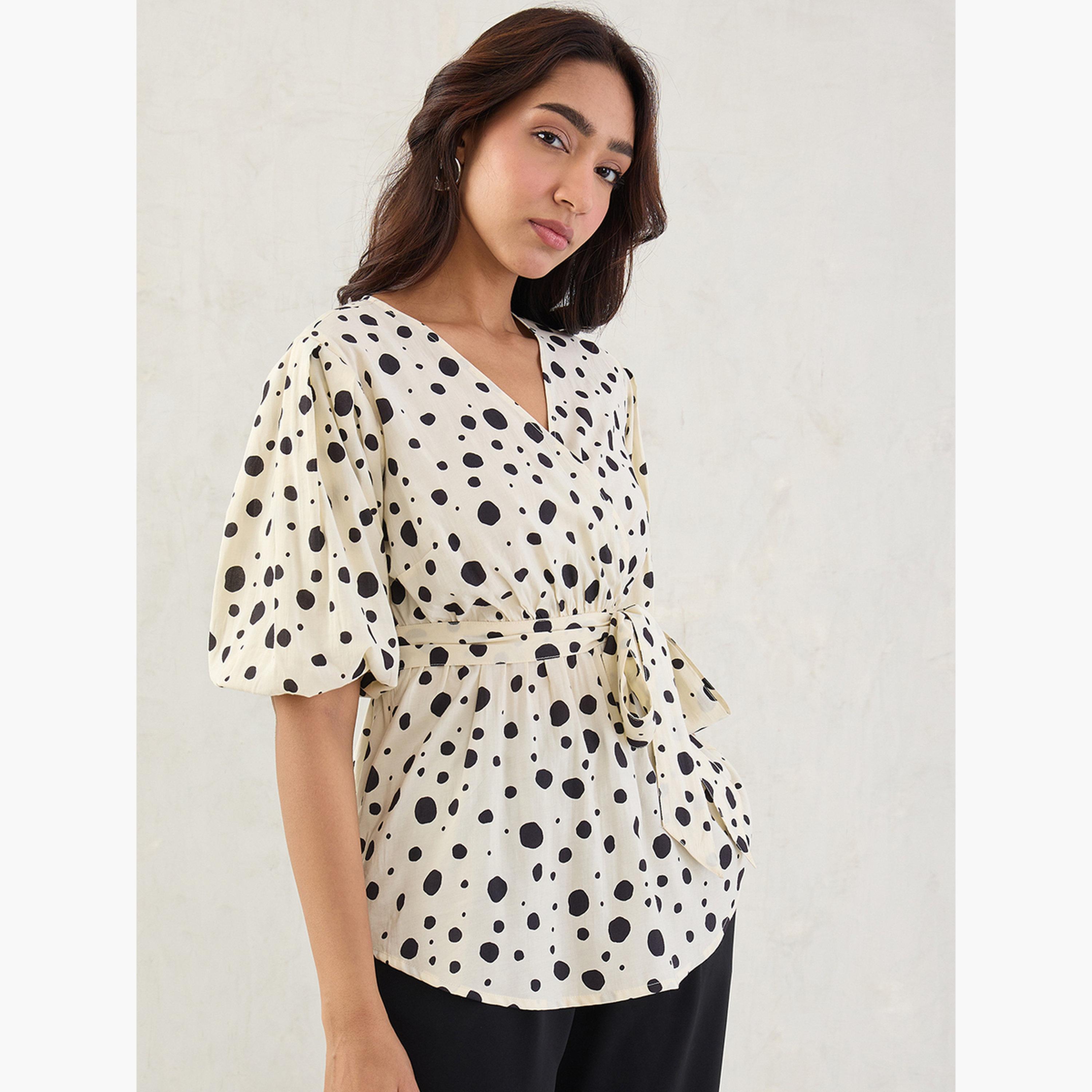 Femmella Off White Polka Dot Wrap Top-women-clothing-shirtsandblouses-blouses-image-3