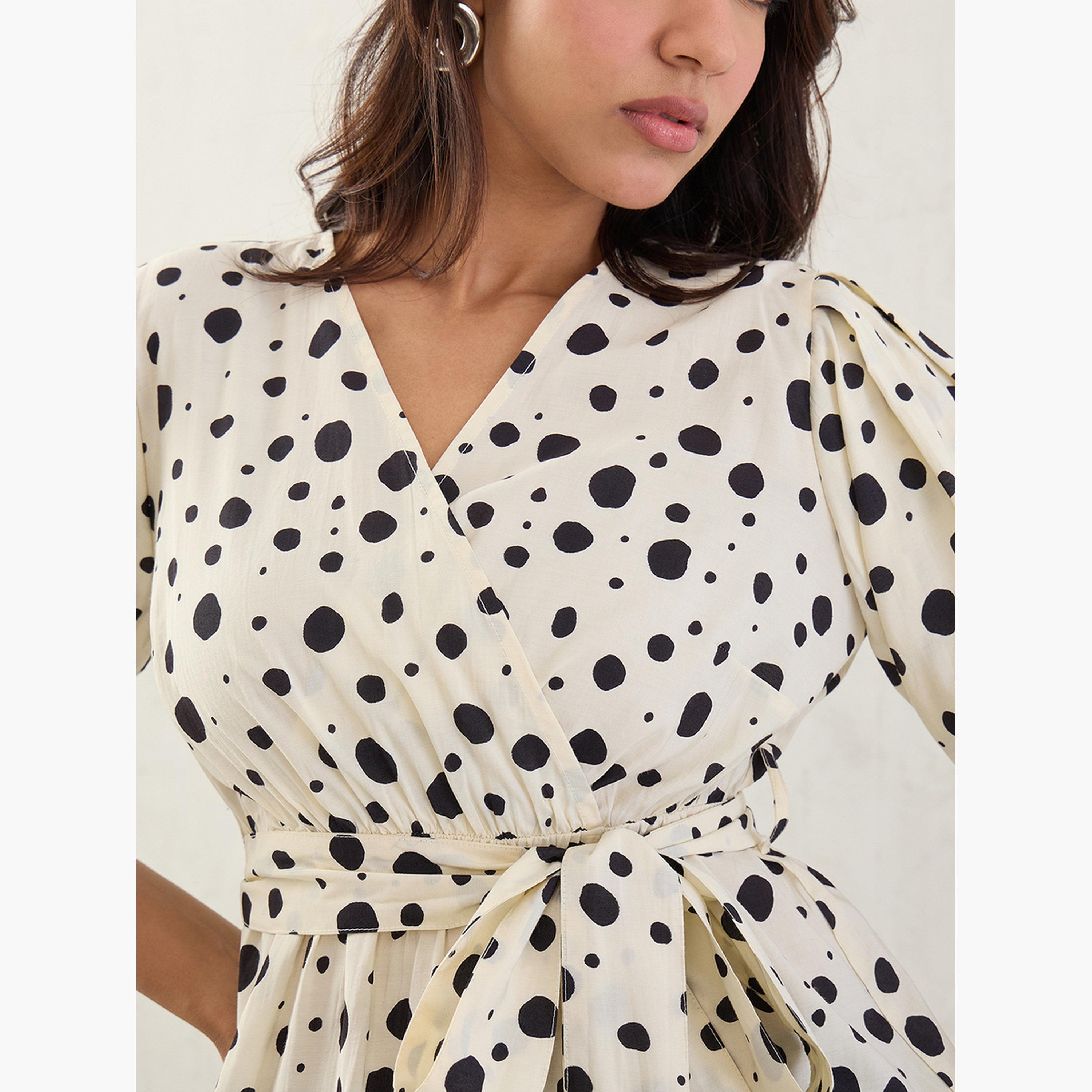 فيميلا - بلوزة ملفوفة منقط لون أبيض عاجي-women-clothing-shirtsandblouses-blouses-image-6