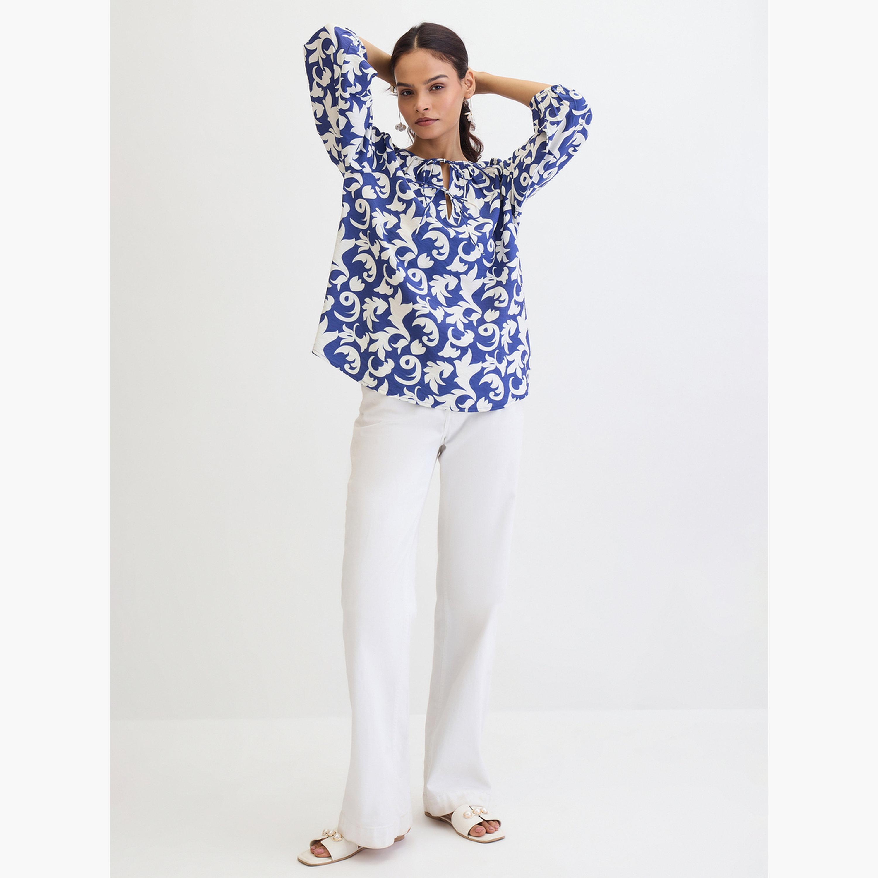 فيميلا - بلوزة قصّة مريحة وطبعة كاملة لون أزرق-women-clothing-shirtsandblouses-blouses-image-5