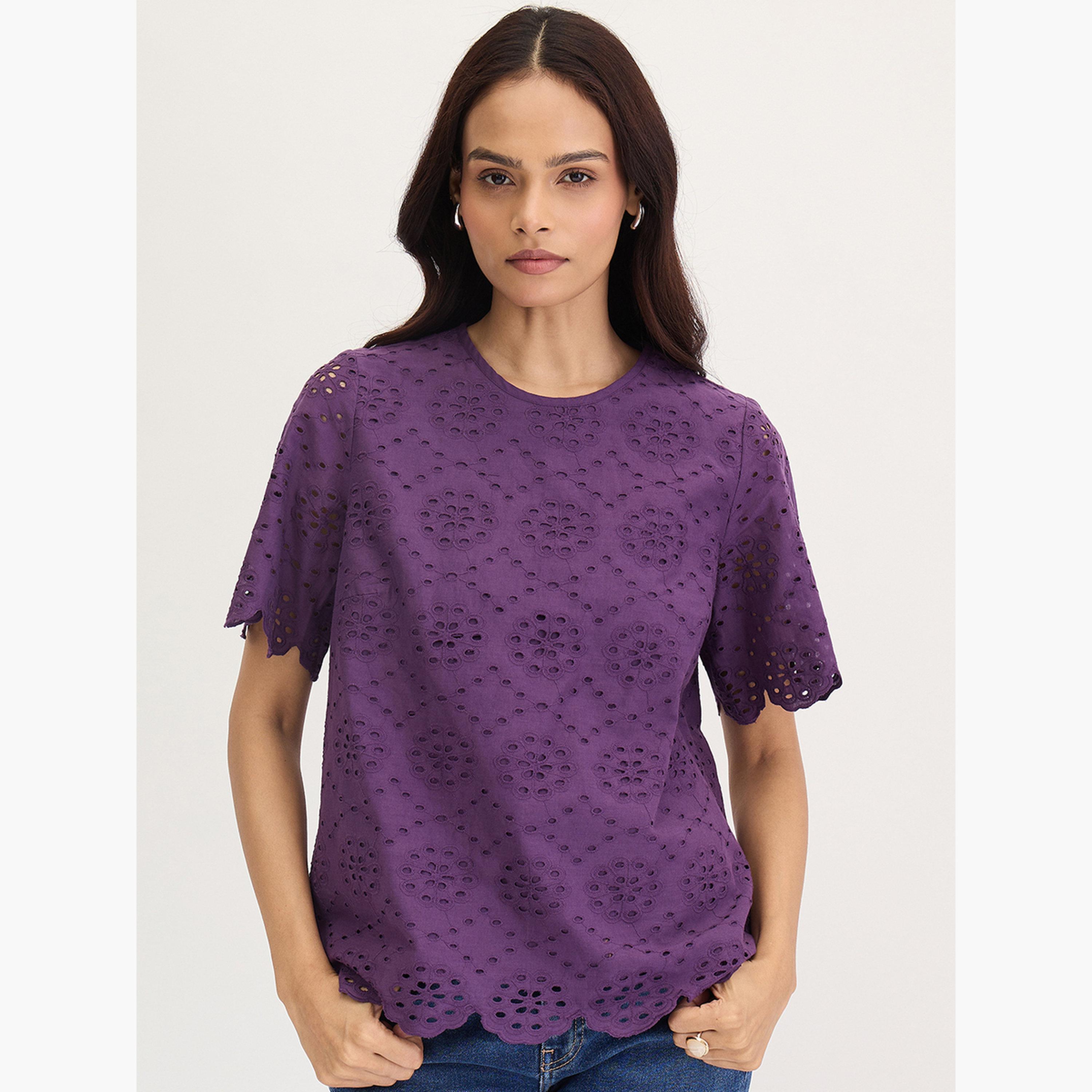 فيميلا - بلوزة شيفلي قطنية أرجوانية-women-clothing-shirtsandblouses-blouses-image-1
