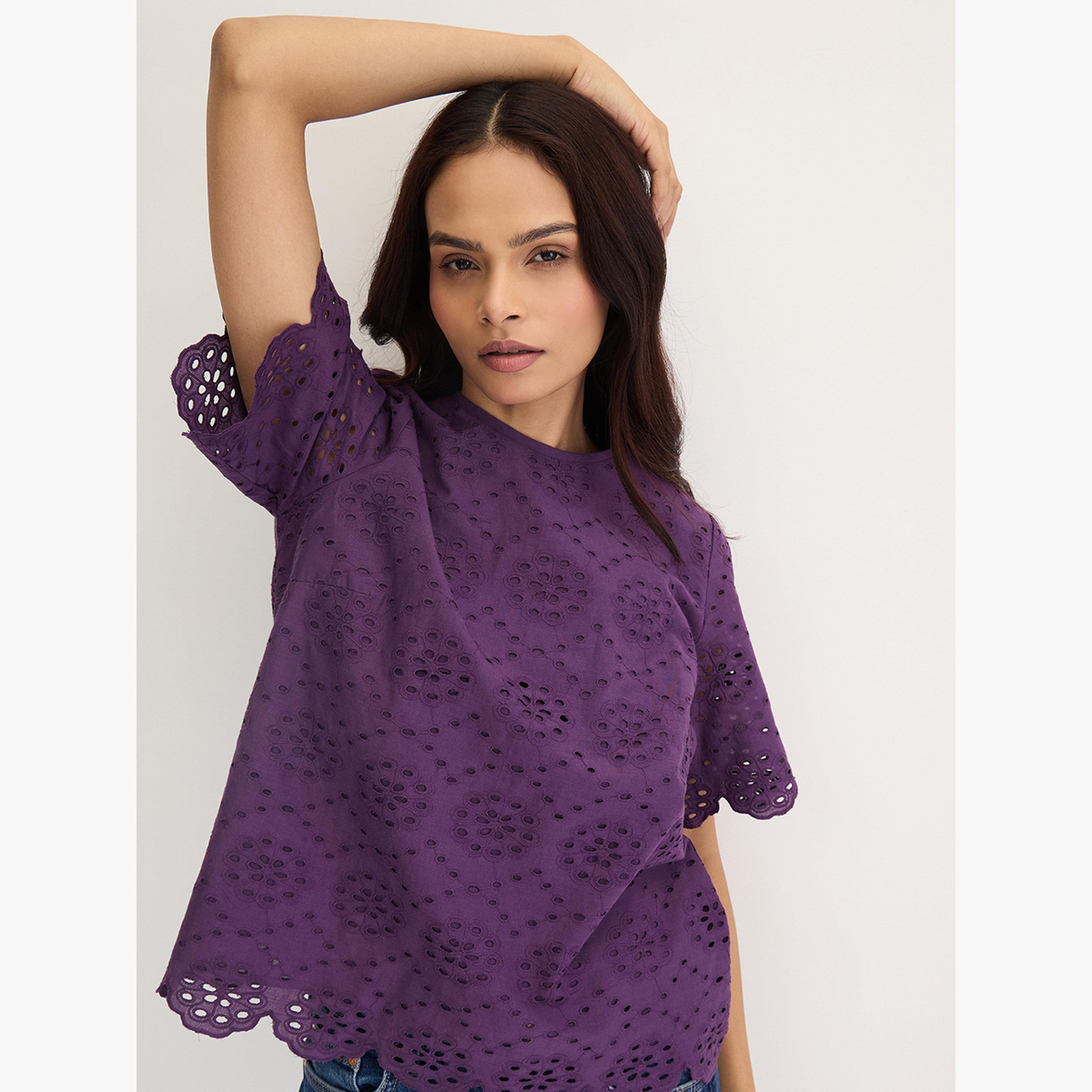 فيميلا - بلوزة شيفلي قطنية أرجوانية-women-clothing-shirtsandblouses-blouses-image-4