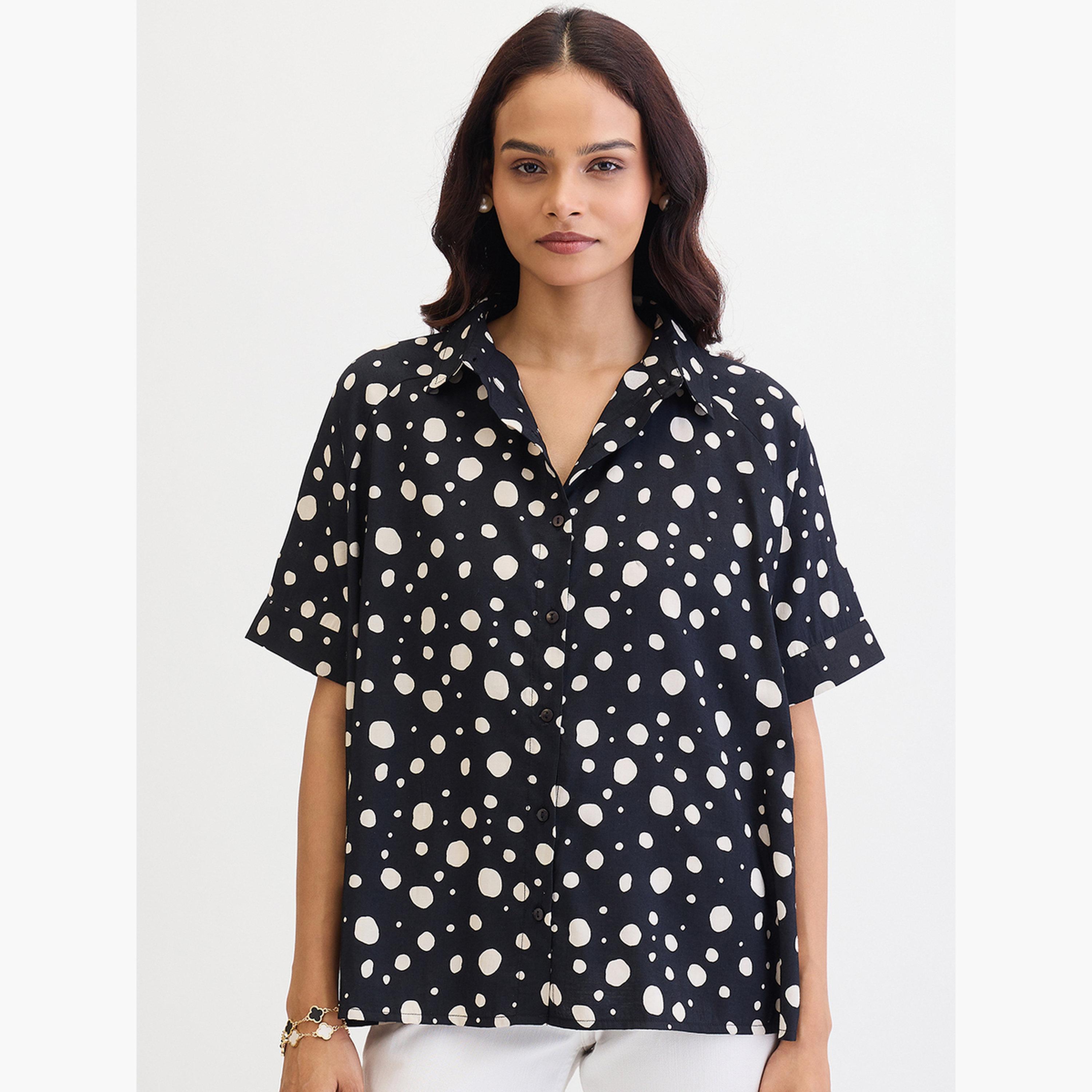 Femmella Black Spot Print Oversized Shirt-women-clothing-shirtsandblouses-shirts-image-1
