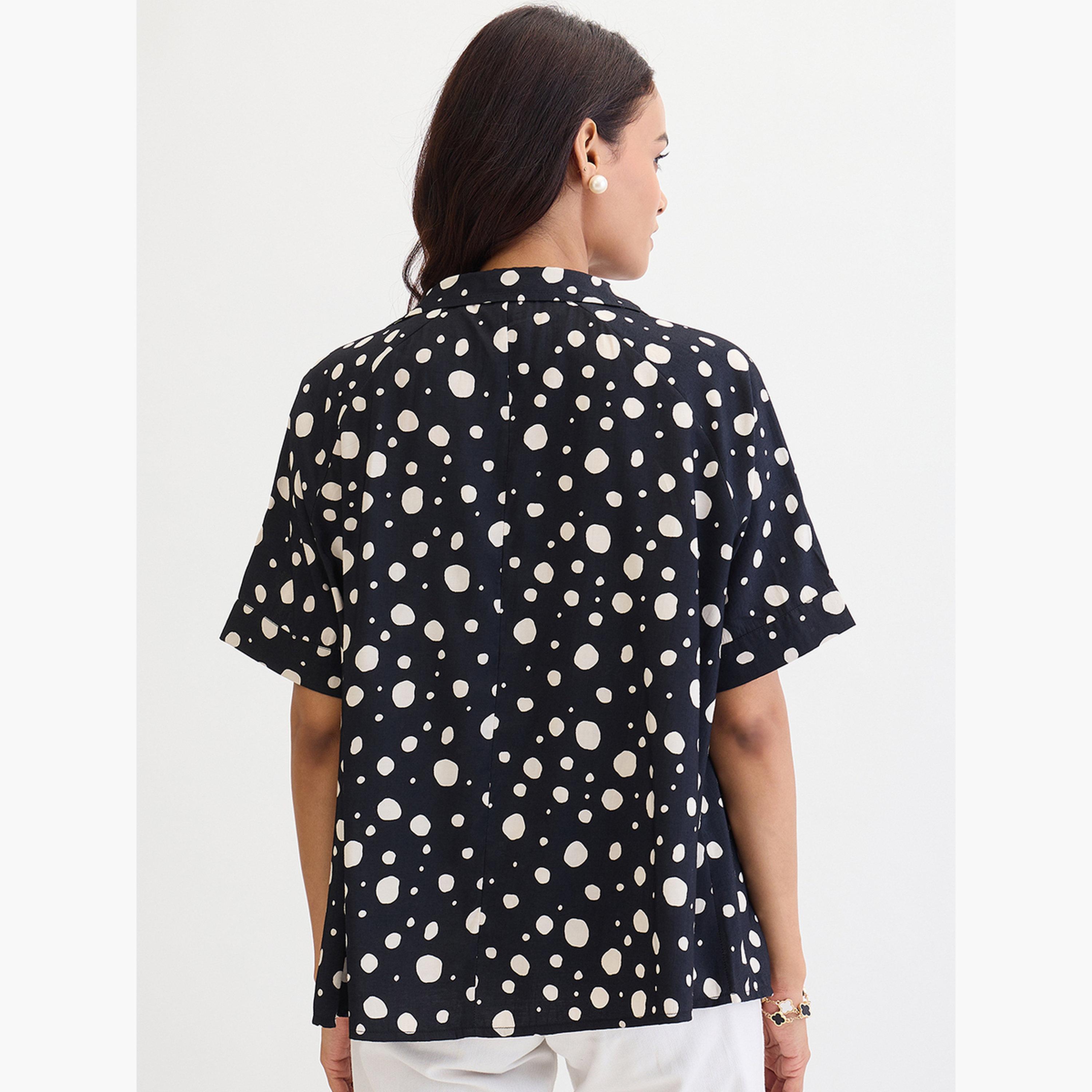 Femmella Black Spot Print Oversized Shirt-women-clothing-shirtsandblouses-shirts-image-2