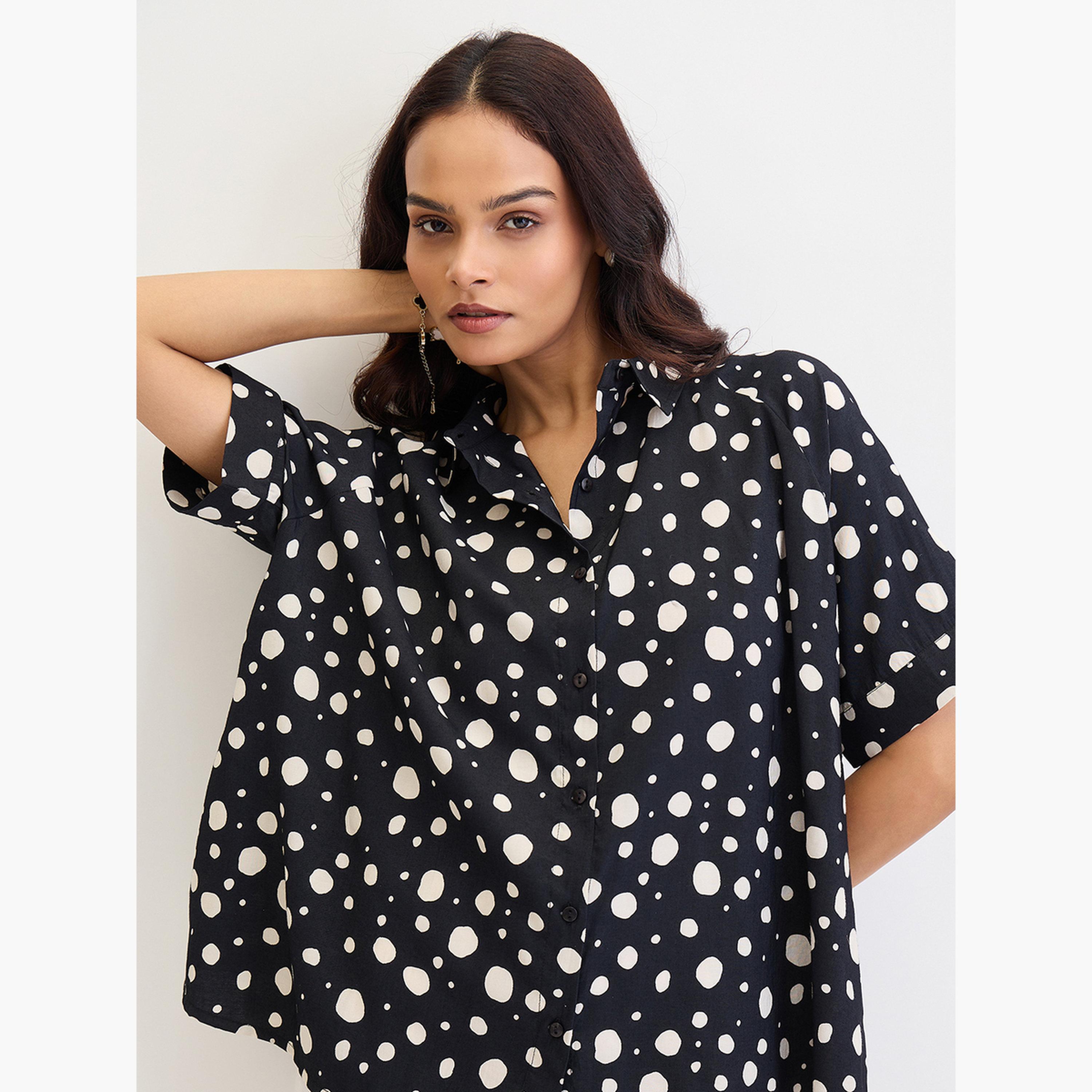 فيميلا - قميص كبير الحجم أسود منقط-women-clothing-shirtsandblouses-shirts-image-4