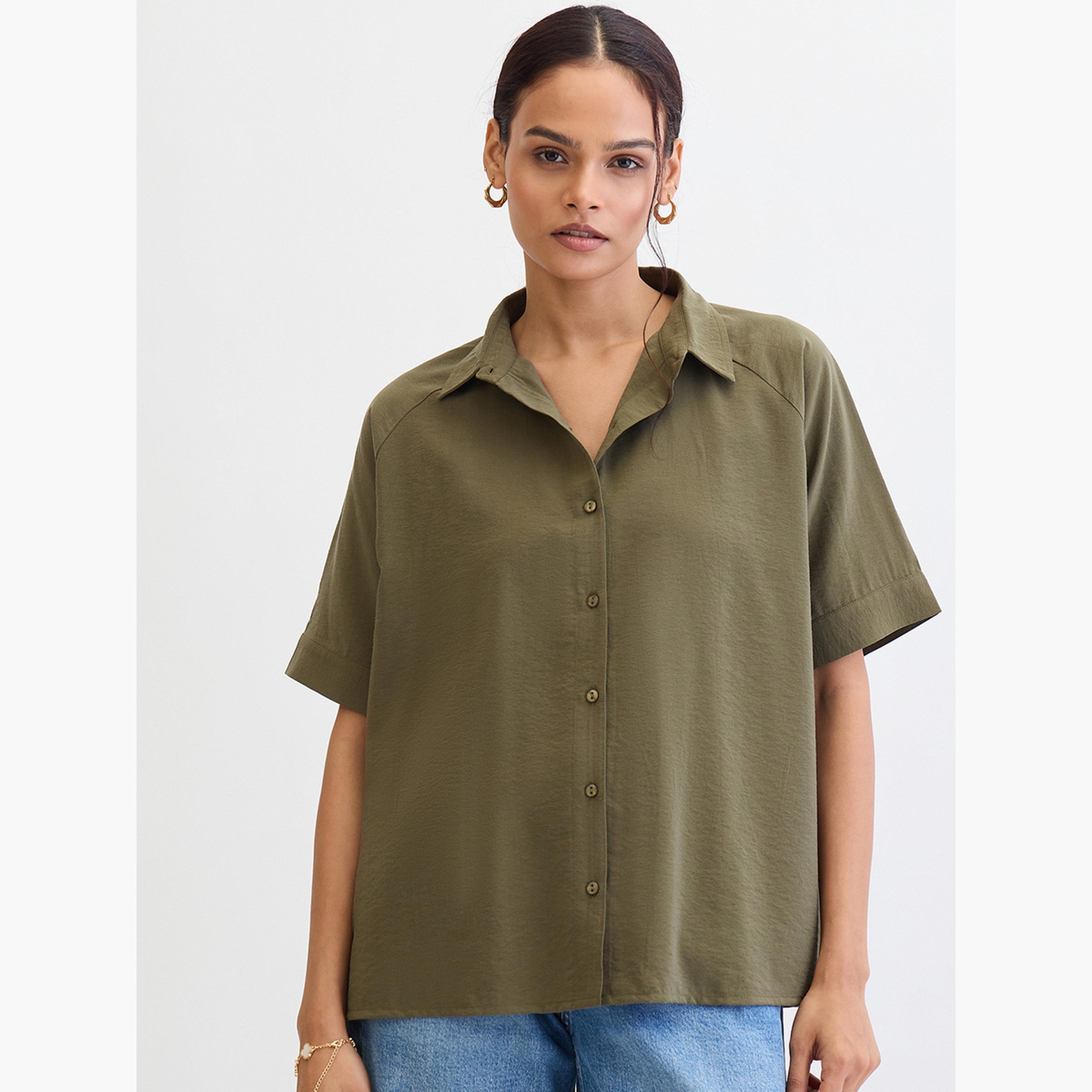 Femmella Olive Raglan Sleeves Oversized Shirt-women-clothing-shirtsandblouses-shirts-image-1