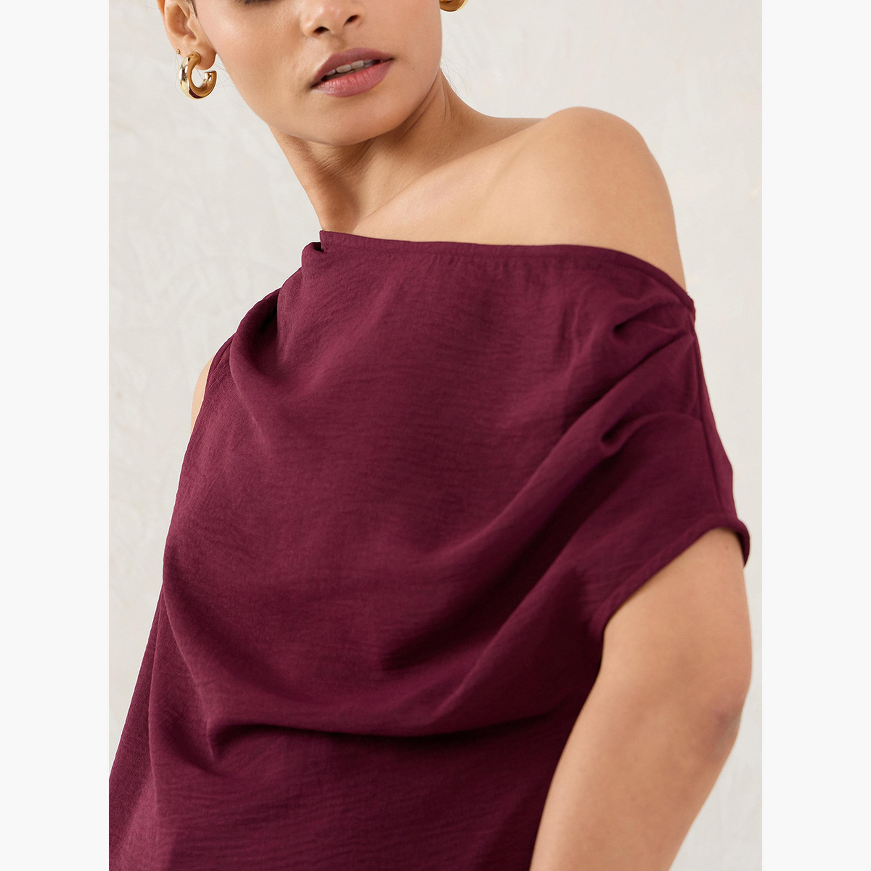 فيميلا - بلوزة برغندي بكتف واحد بدون أكمام-women-clothing-shirtsandblouses-blouses-image-4