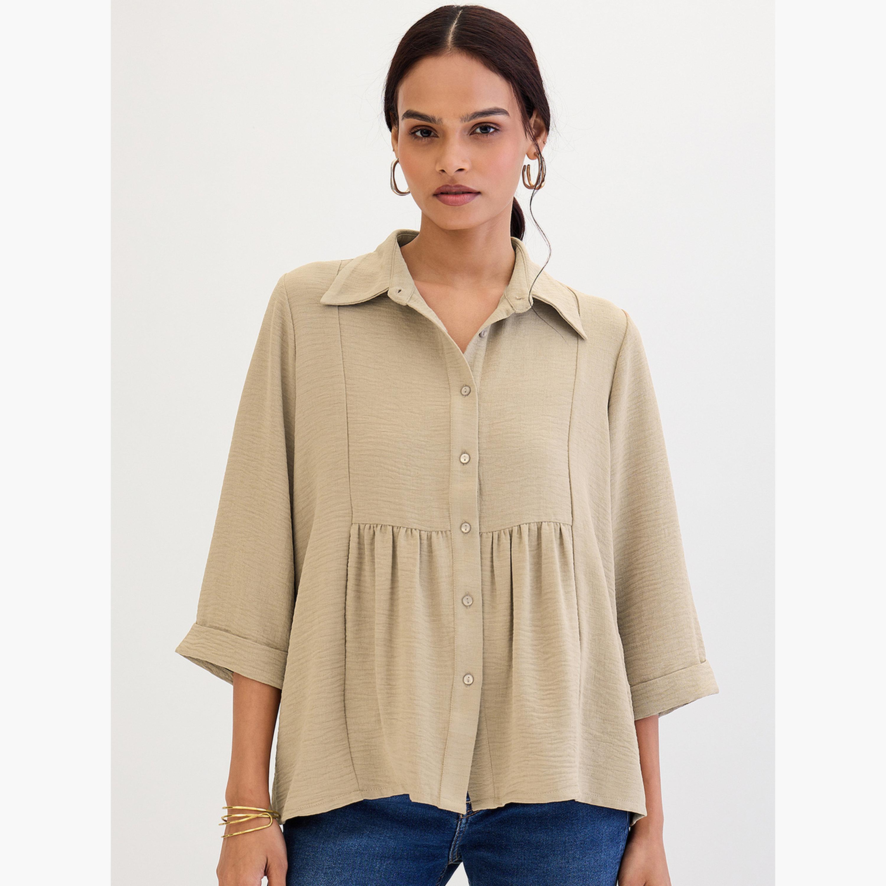 فيميلا - قميص بيج مريح بياقة-women-clothing-shirtsandblouses-shirts-image-1
