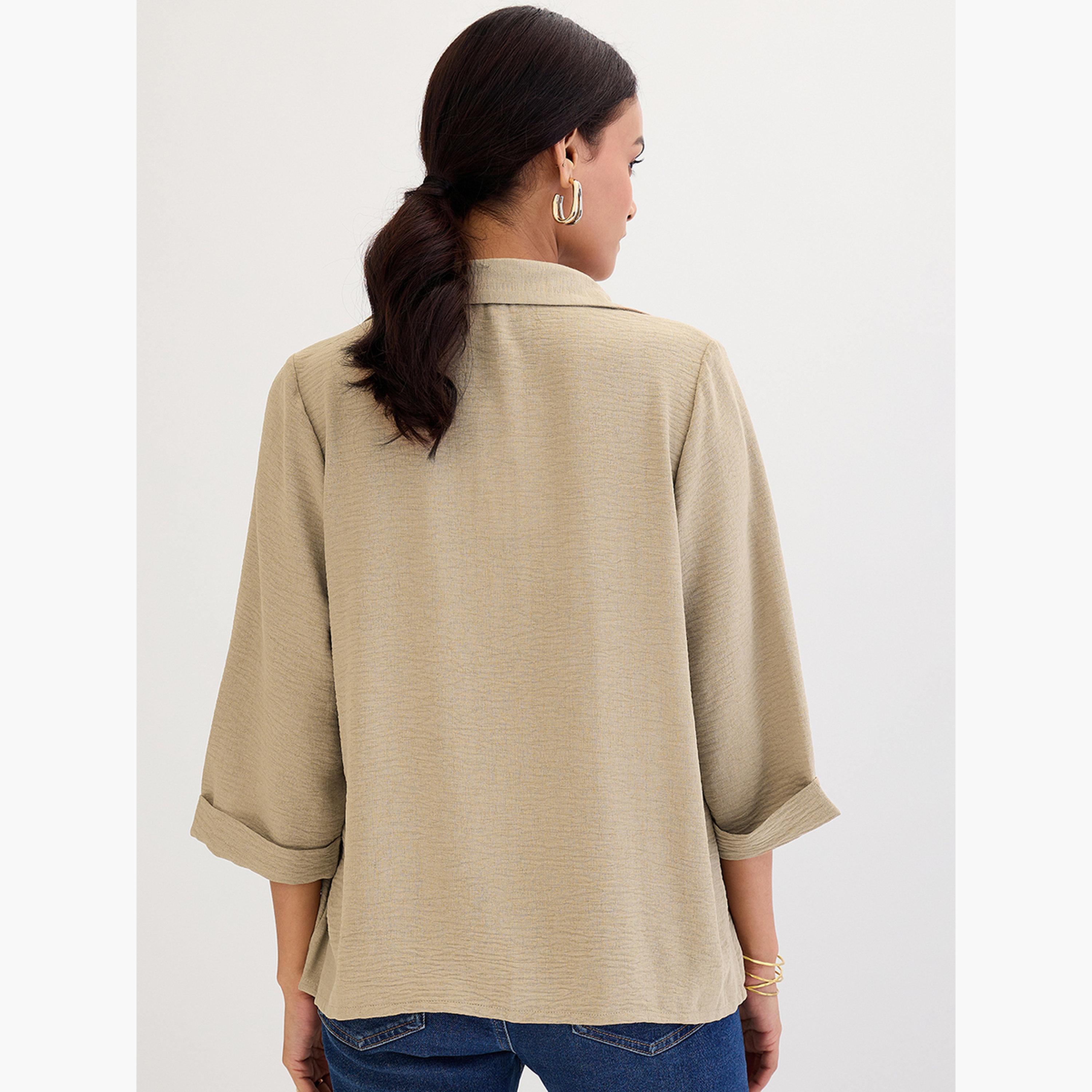 فيميلا - قميص بيج مريح بياقة-women-clothing-shirtsandblouses-shirts-image-2