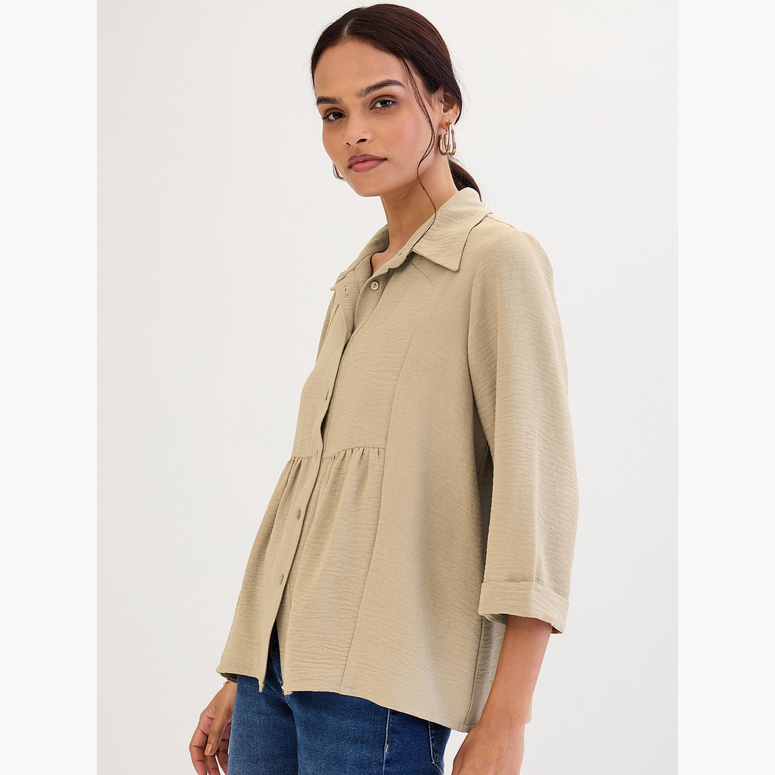فيميلا - قميص بيج مريح بياقة-women-clothing-shirtsandblouses-shirts-image-3