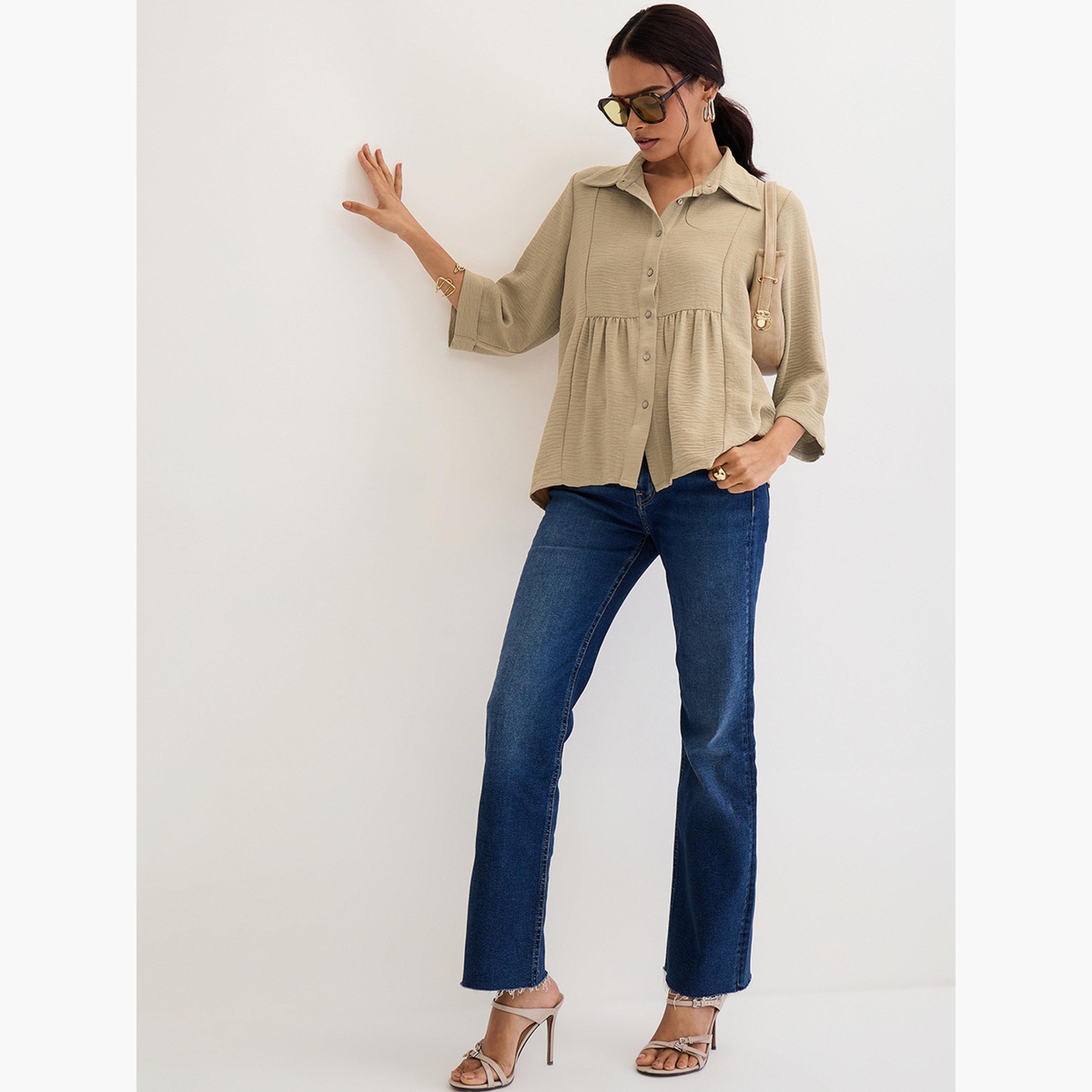فيميلا - قميص بيج مريح بياقة-women-clothing-shirtsandblouses-shirts-image-4