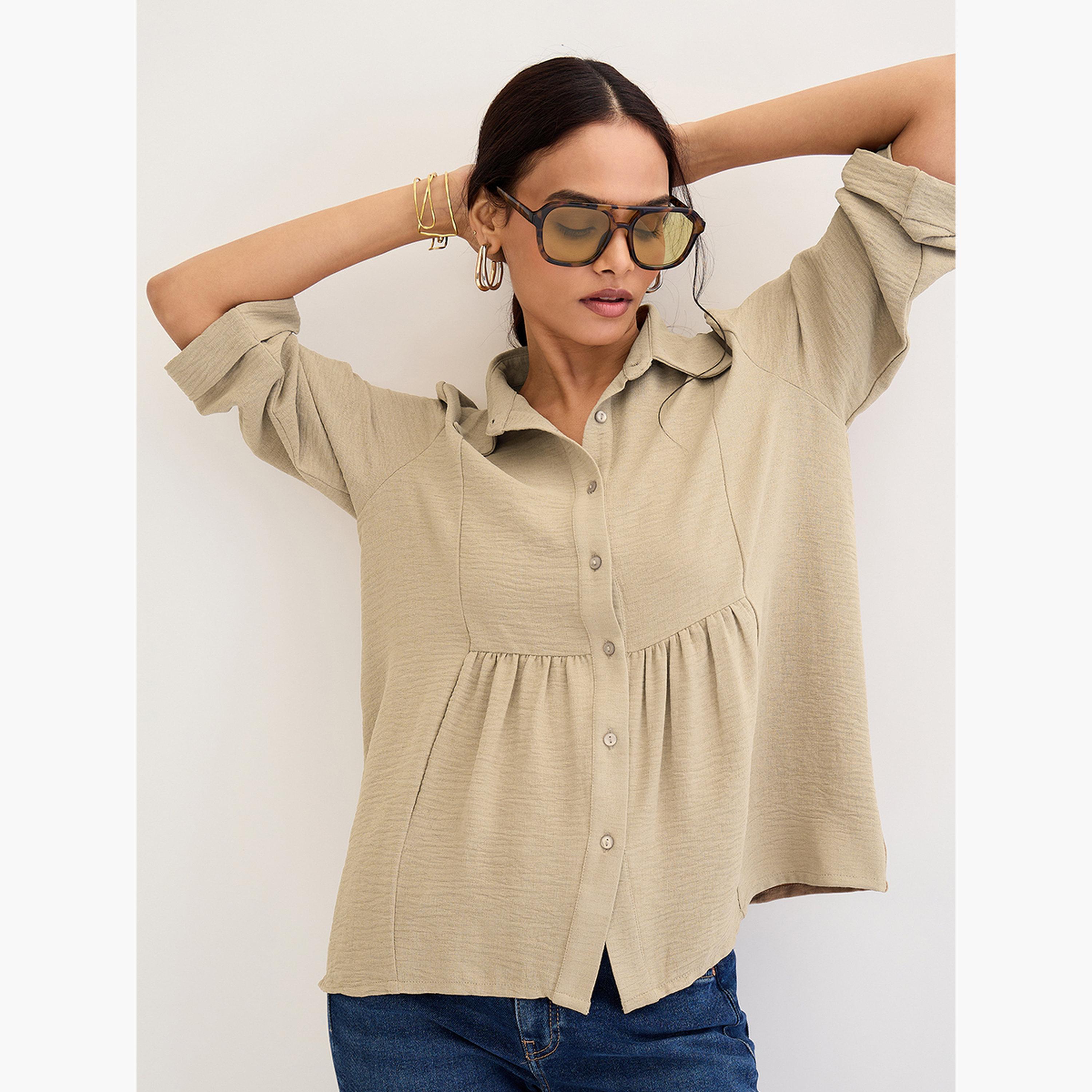 فيميلا - قميص بيج مريح بياقة-women-clothing-shirtsandblouses-shirts-image-5