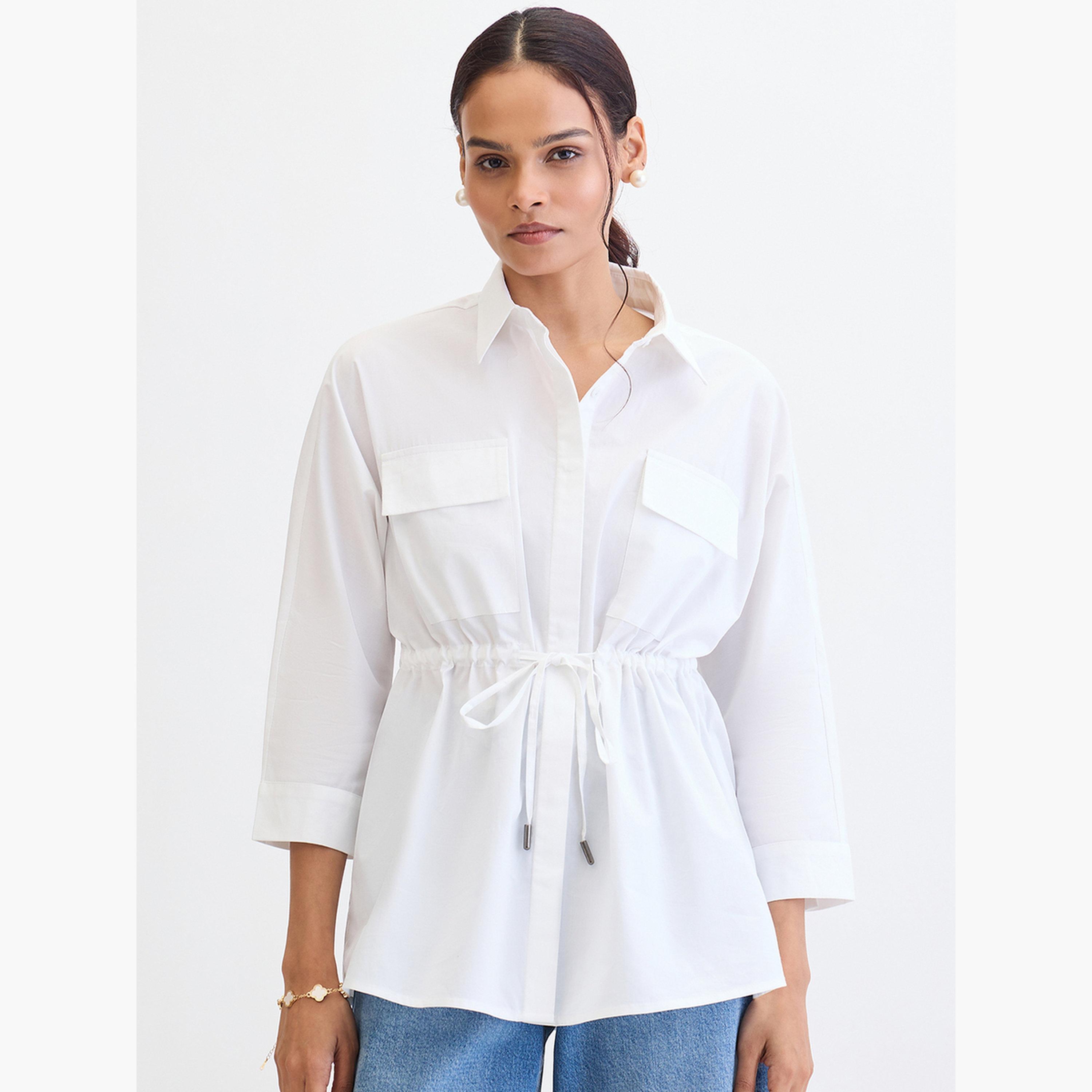 فيميلا - قميص بوبلين أبيض بجيوب مزدوجة-women-clothing-shirtsandblouses-shirts-image-1