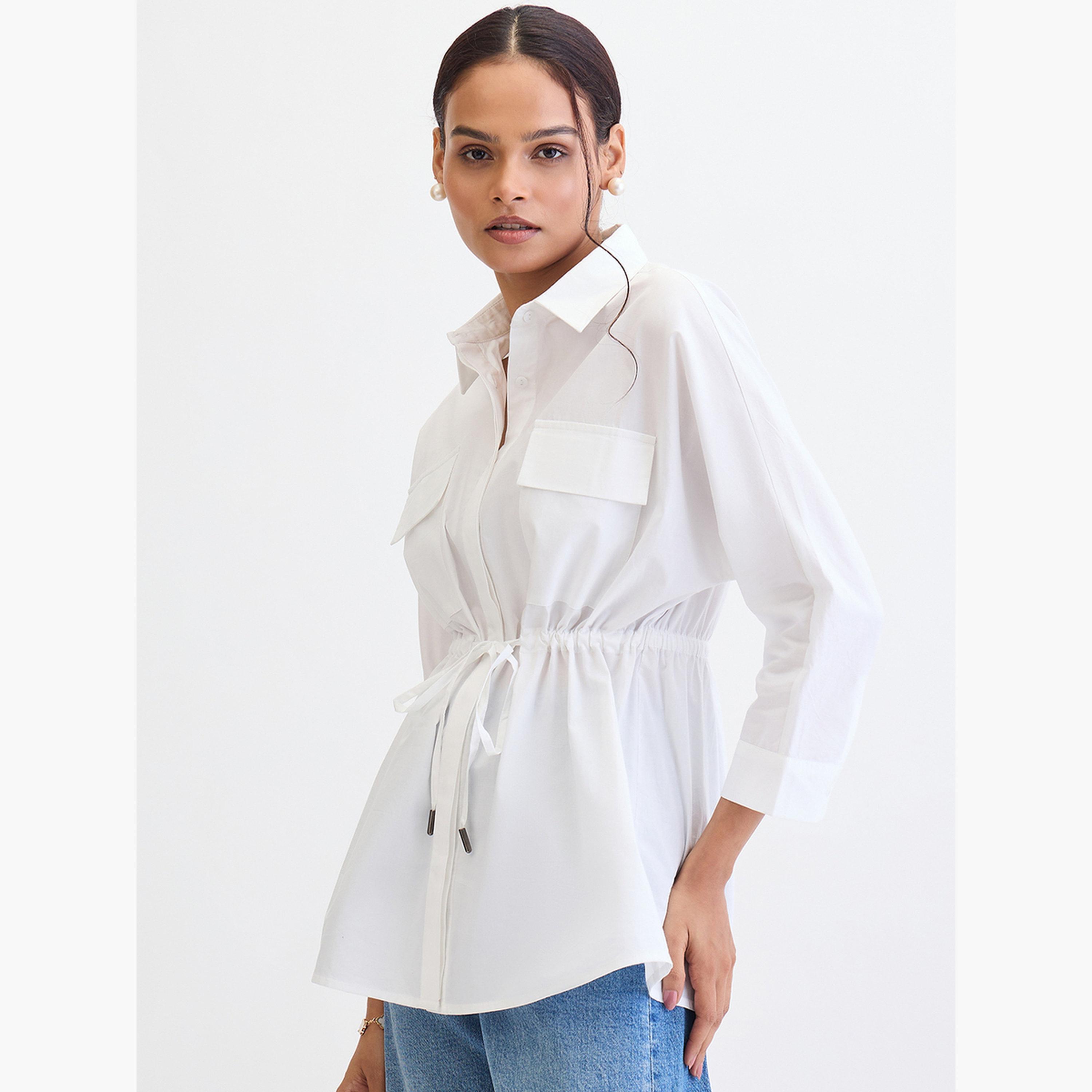 فيميلا - قميص بوبلين أبيض بجيوب مزدوجة-women-clothing-shirtsandblouses-shirts-image-3