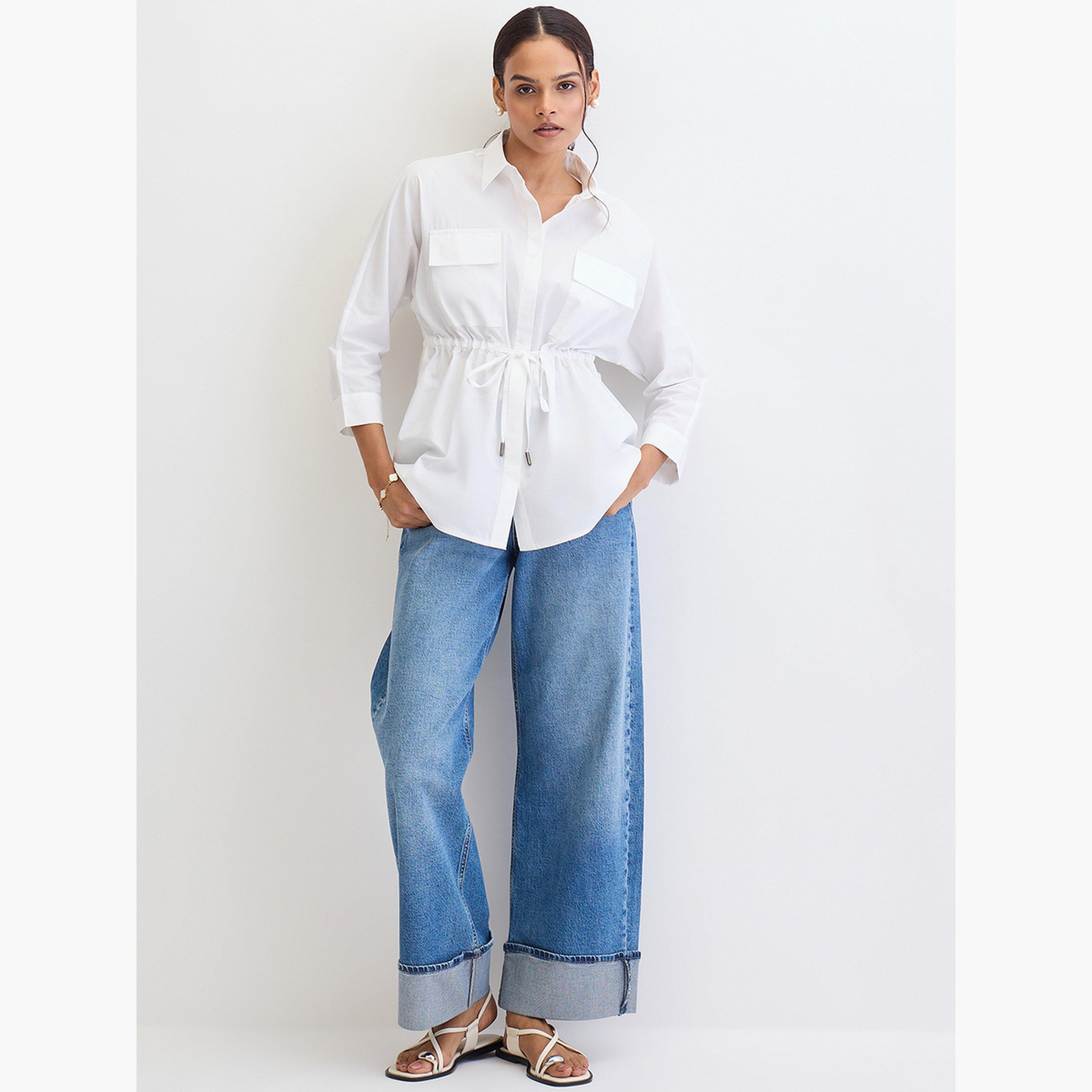 فيميلا - قميص بوبلين أبيض بجيوب مزدوجة-women-clothing-shirtsandblouses-shirts-image-5